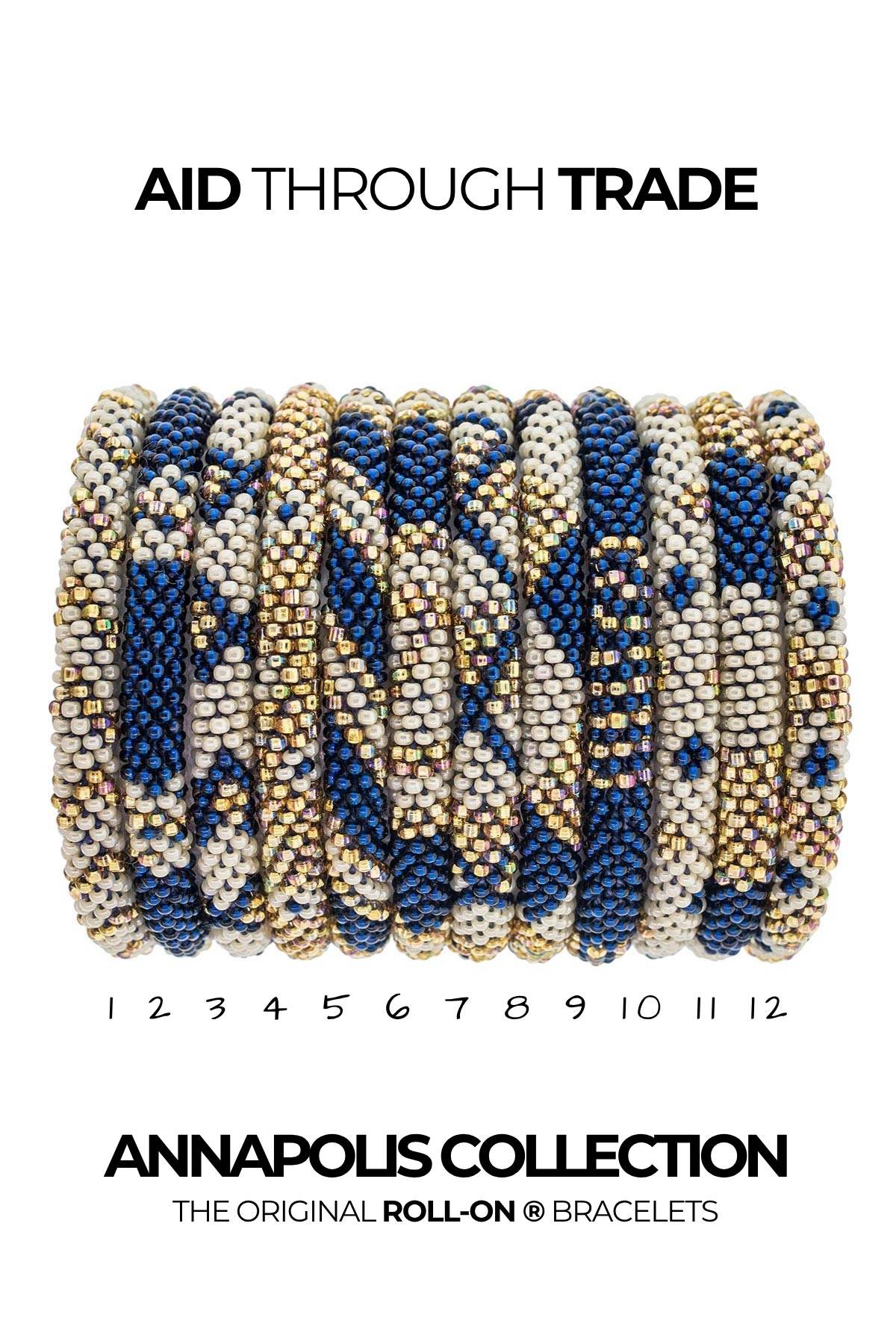 Annapolis Blue White and Gold Roll-On Beaded Bracelet — Urban Wild