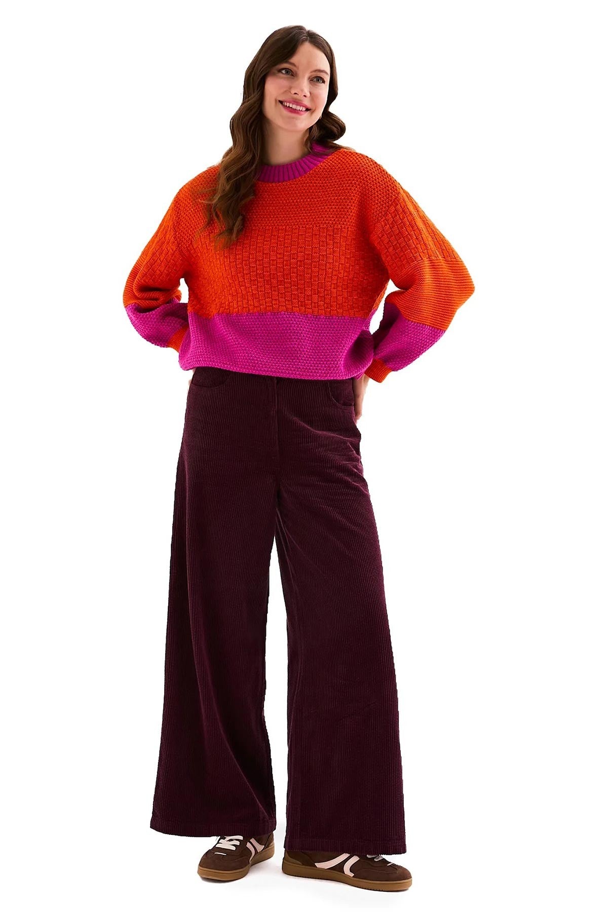 Taz Colour Block Balloon Sleeve Jumper in Orange and Pink — Urban Wild