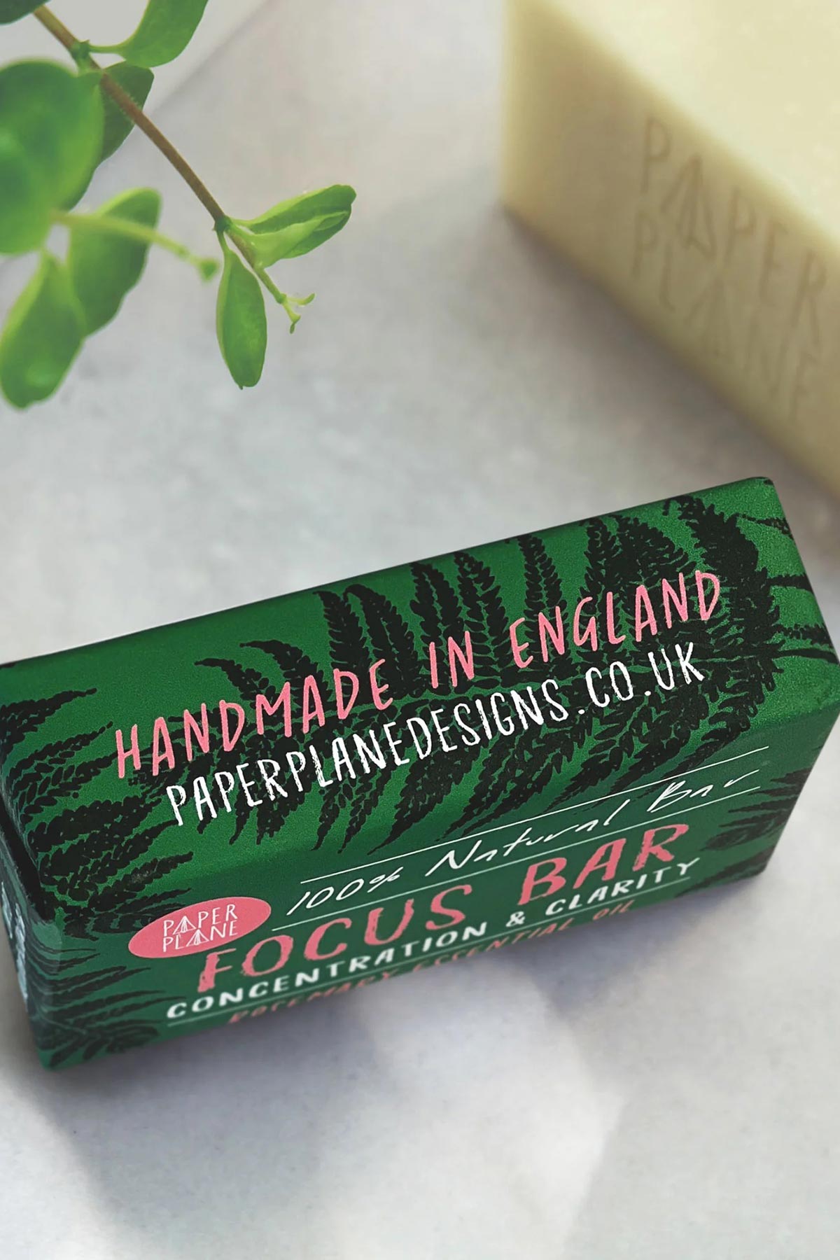 Paper Plane Focus Bar rosemary soap side label handmade in England — Urban Wild