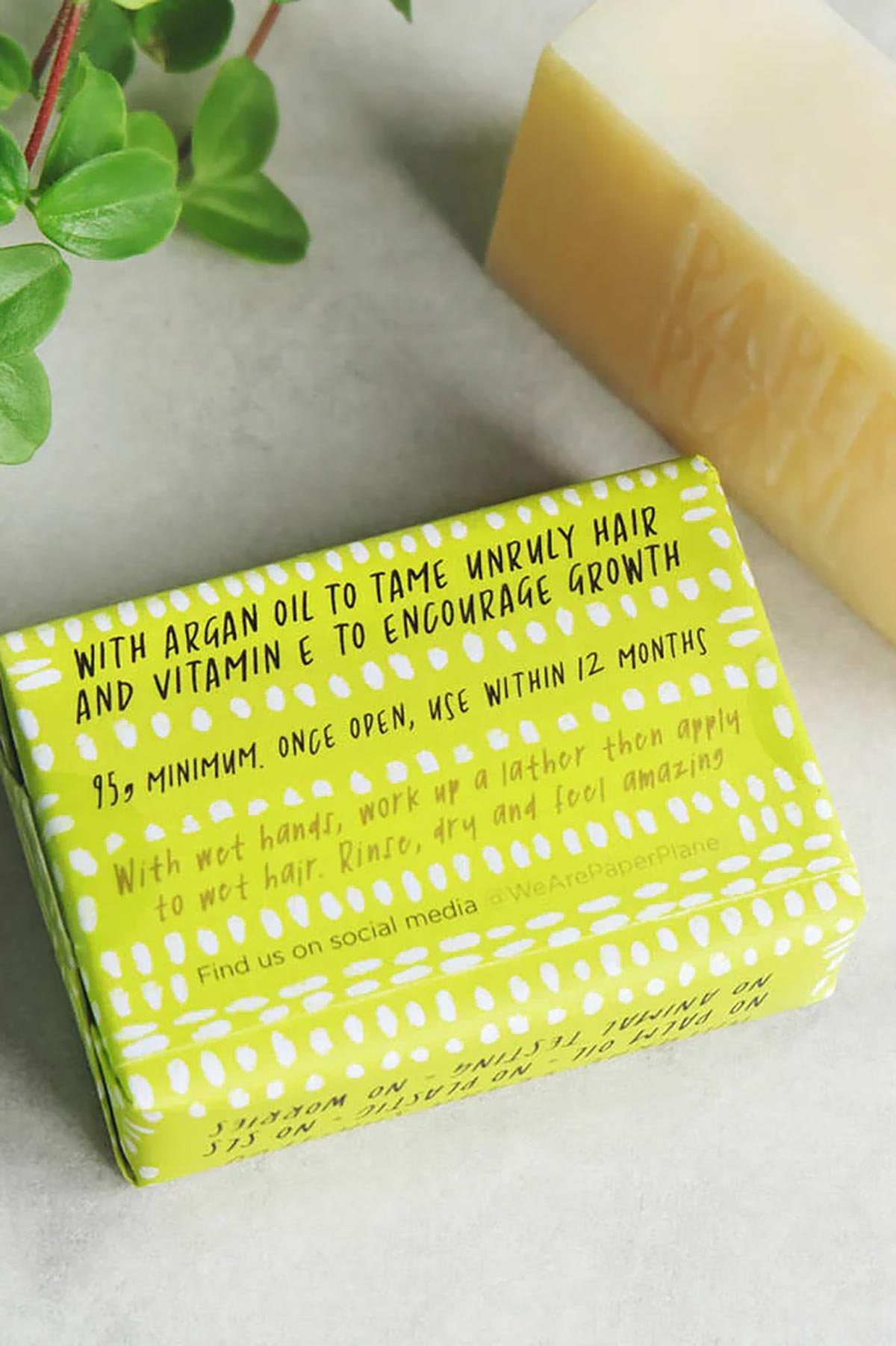 Peppermint eucalyptus shampoo bar back label with argan oil and vitamin E details — Urban Wild