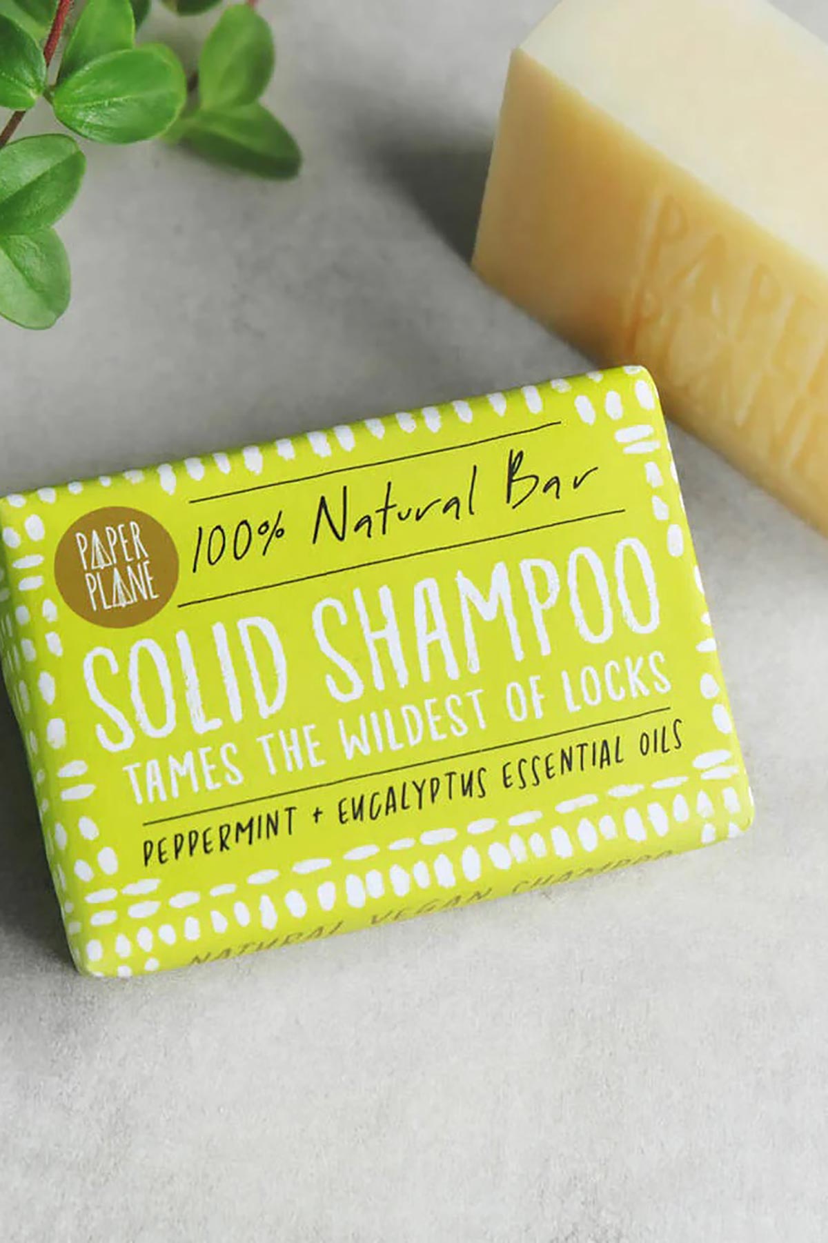 Paper Plane peppermint and eucalyptus natural solid shampoo bar in green wrapper — Urban Wild