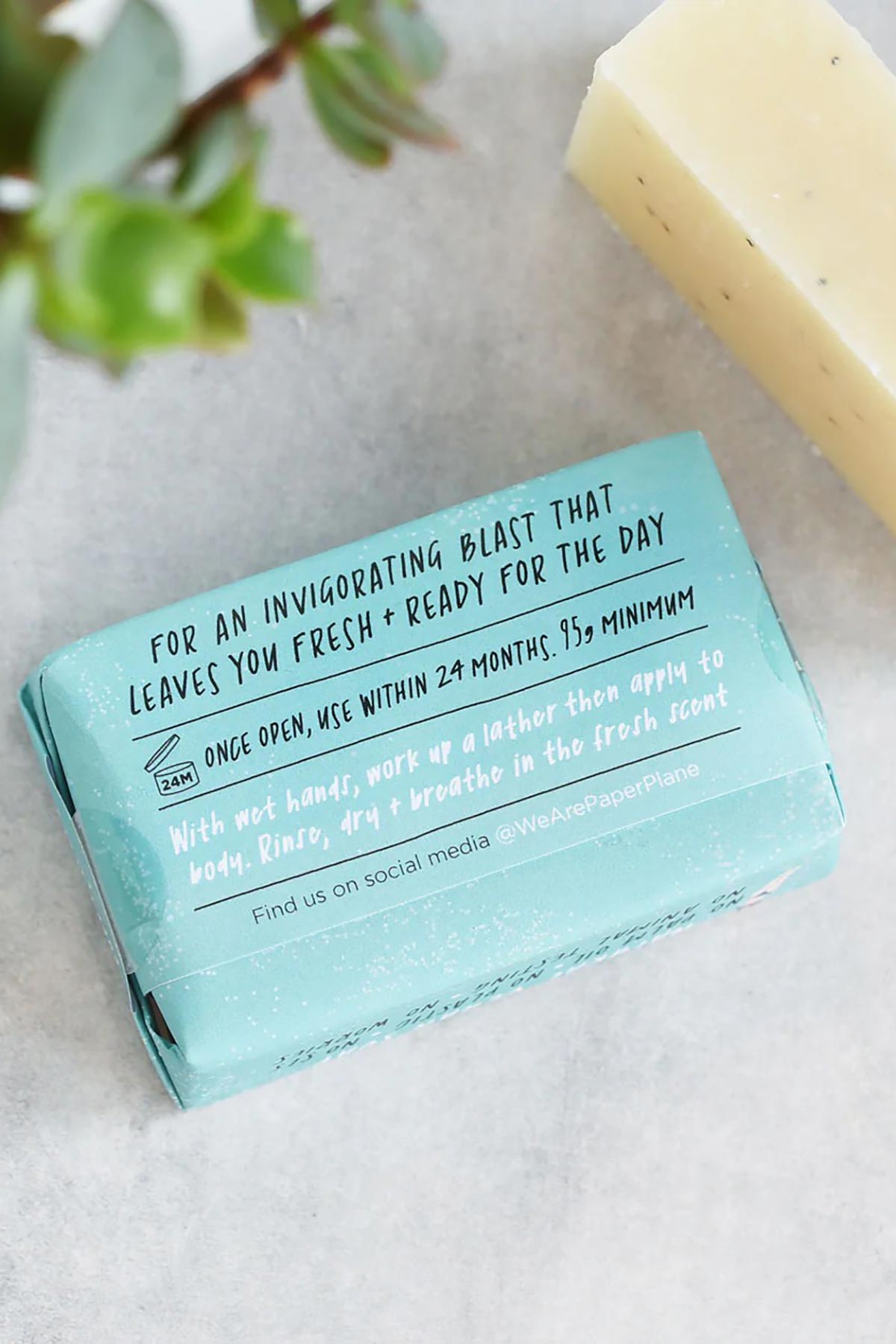 Peppermint poppy seed soap bar reverse packaging with usage instructions and 95g weight - Urban Wild