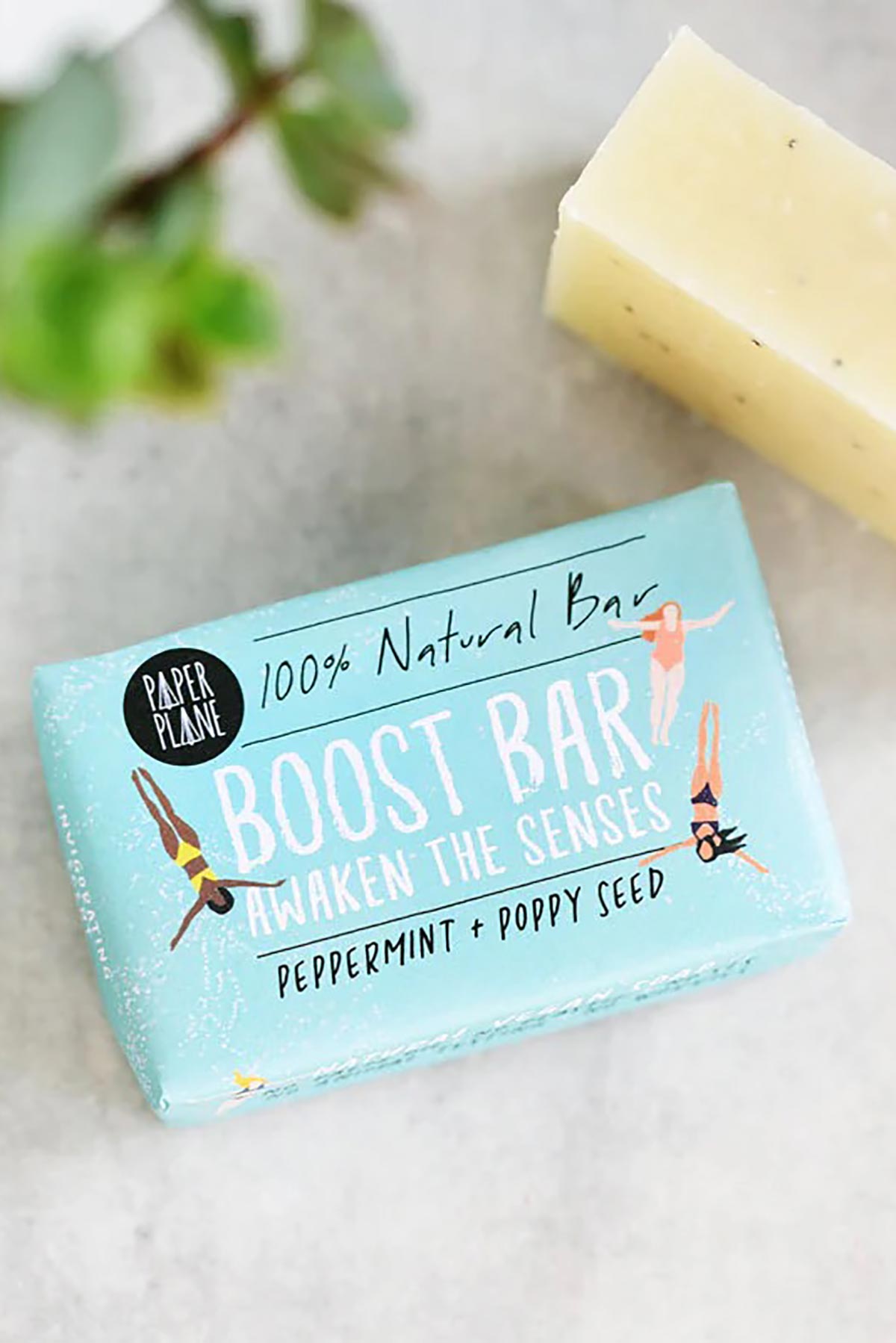 Peppermint and poppy seed Boost Bar natural vegan soap with unwrapped bar and eucalyptus - Urban Wild