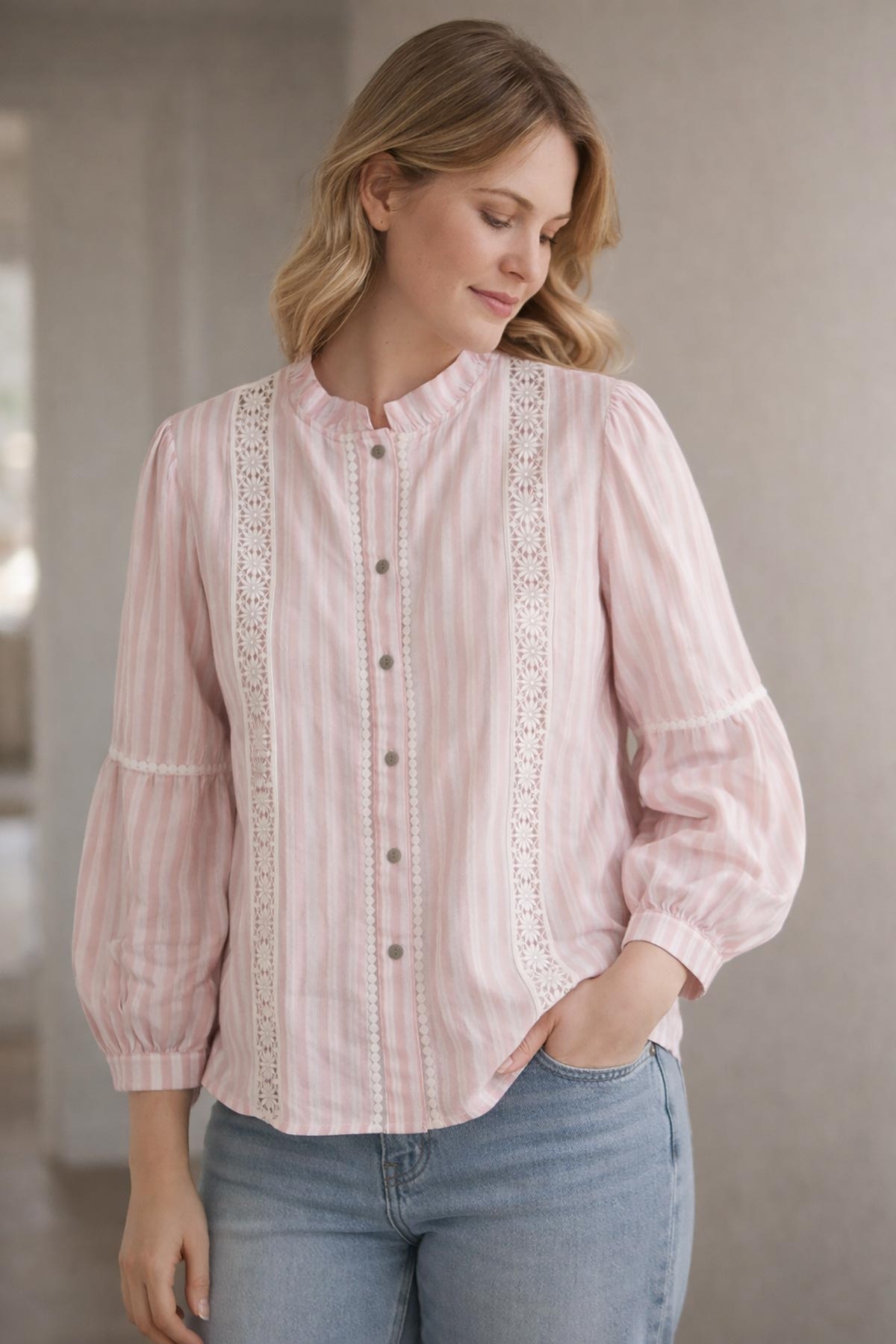 Close-up of breathable cotton stripe fabri