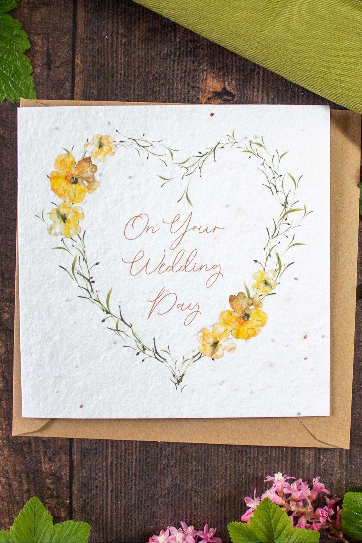 Plantable wedding heart greeting card with floral design on seed paper — Urban Wild