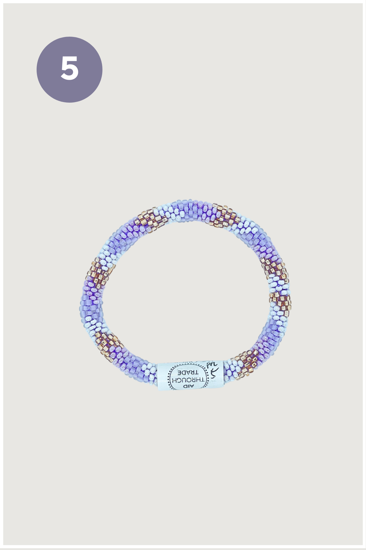 Lavender blue and gold striped beaded Roll-On bracelet — style five — Urban Wild