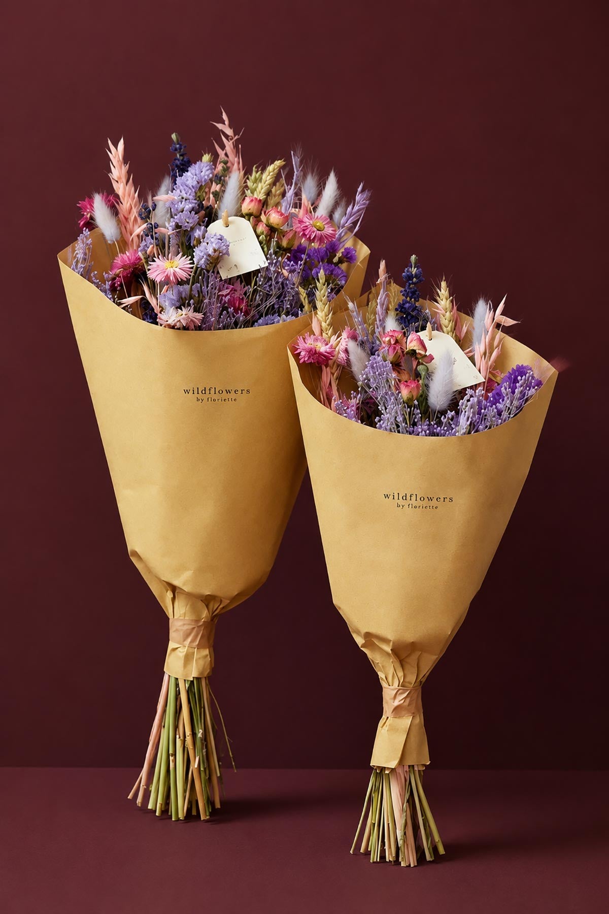 Purple Glow hand-tied dried flower field bouquet in pinks, lilacs and blues — Urban Wild