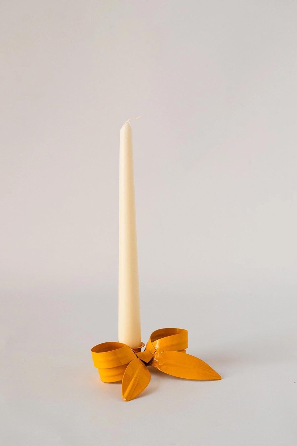 Saffron yellow ribbon bow painted metal dinner candle stick holder — Urban Wild