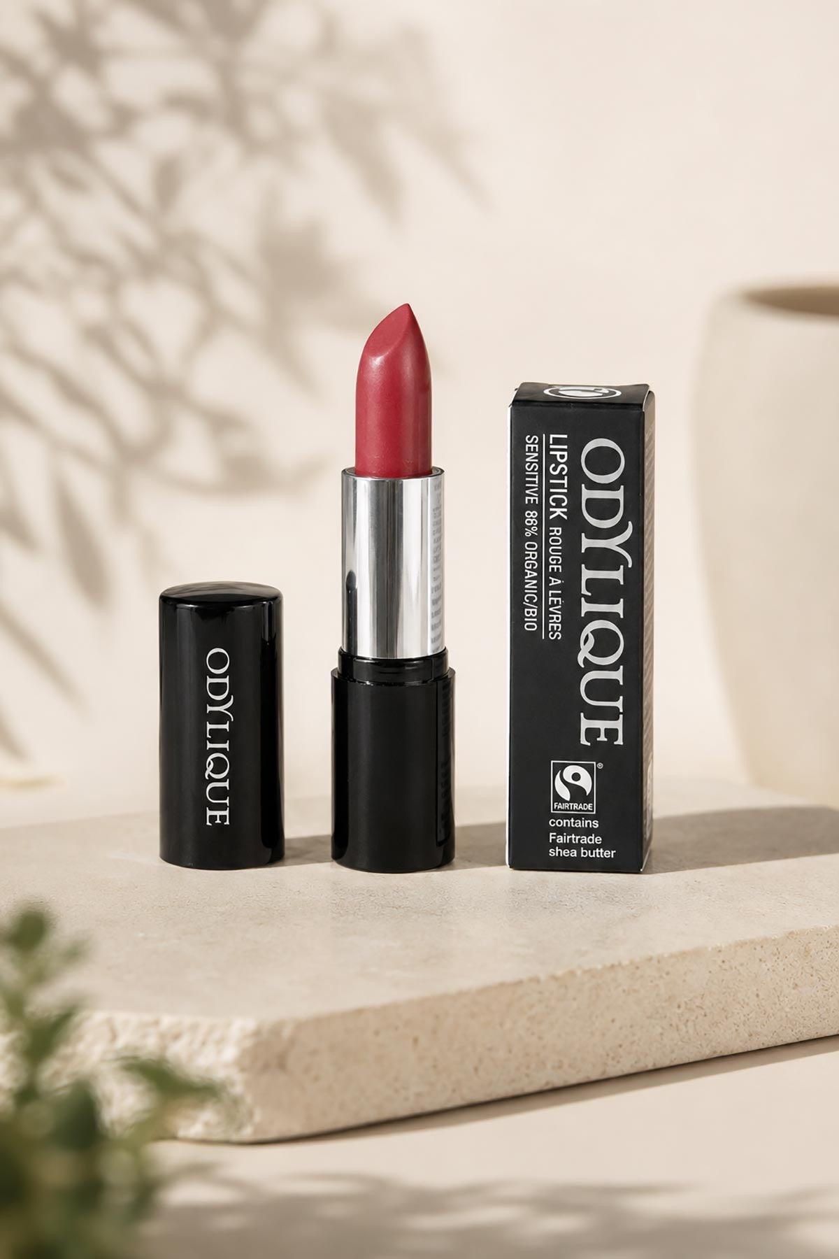 Rose Parfait mid-pink organic mineral lipstick by Odylique in recyclable case — Urban Wild