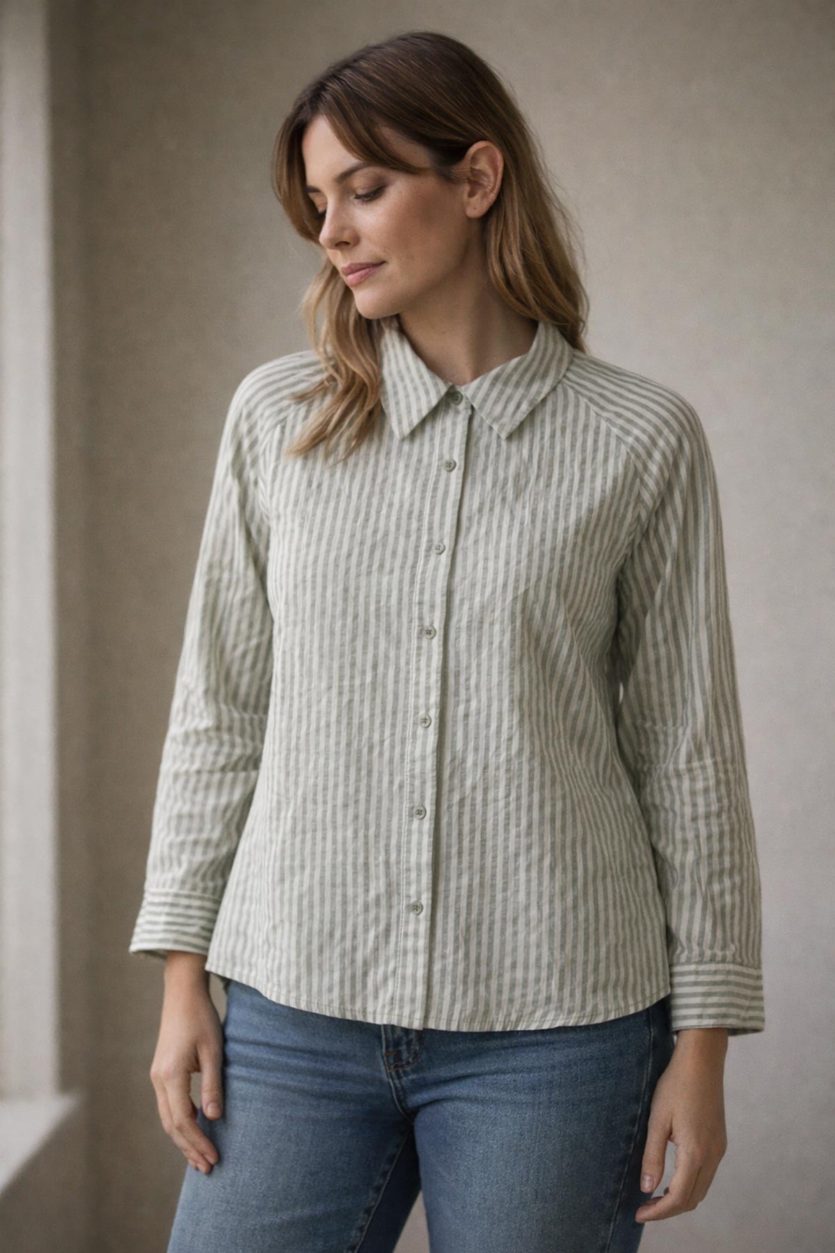 Close-up of stripe cotton blend shirt texture