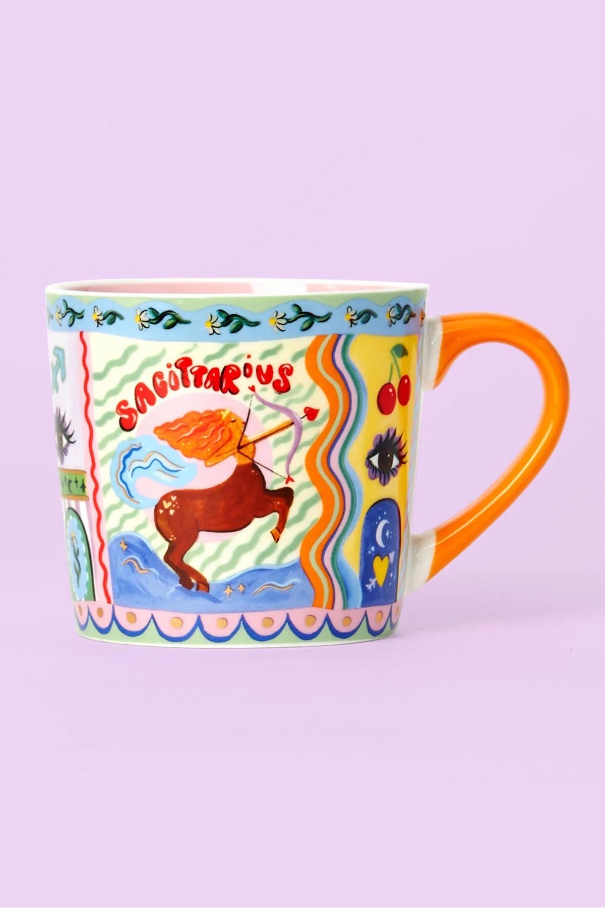 Sagittarius zodiac hand painted bone china mug with orange handle and gold foil detail — Urban Wild