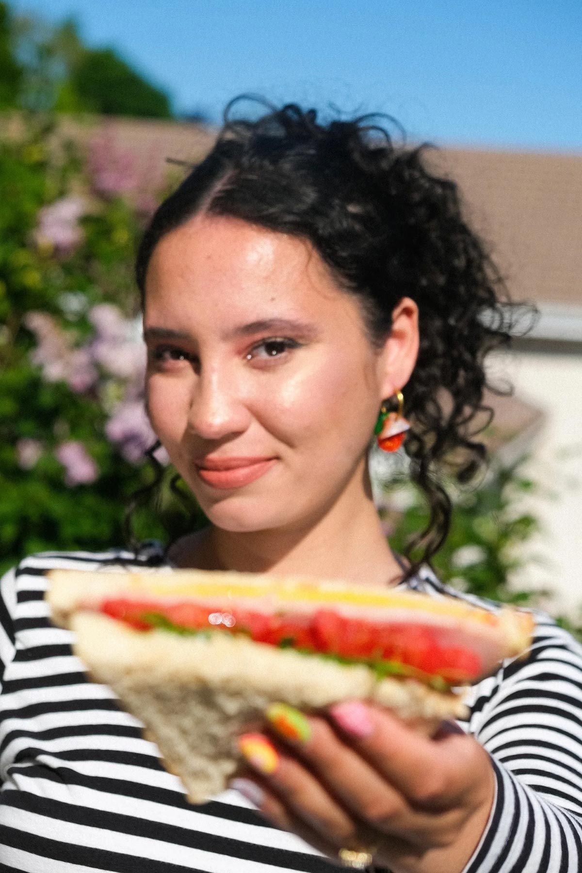 Sandwich Charm Hoop Earrings with Bread Lettuce Tomato and Cheese — Urban Wild