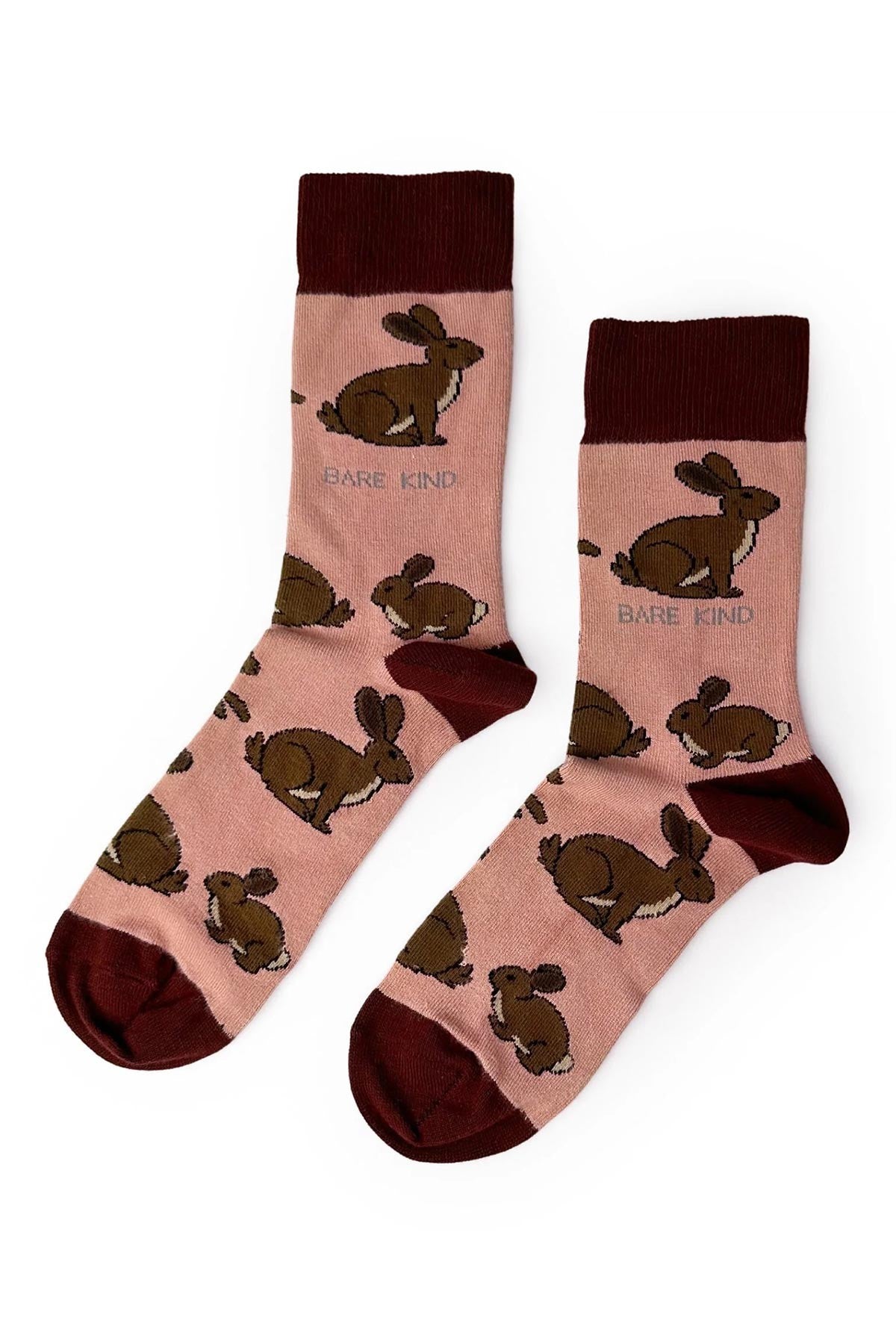 Save the Hares pink bamboo crew socks with all-over hare print — Urban Wild