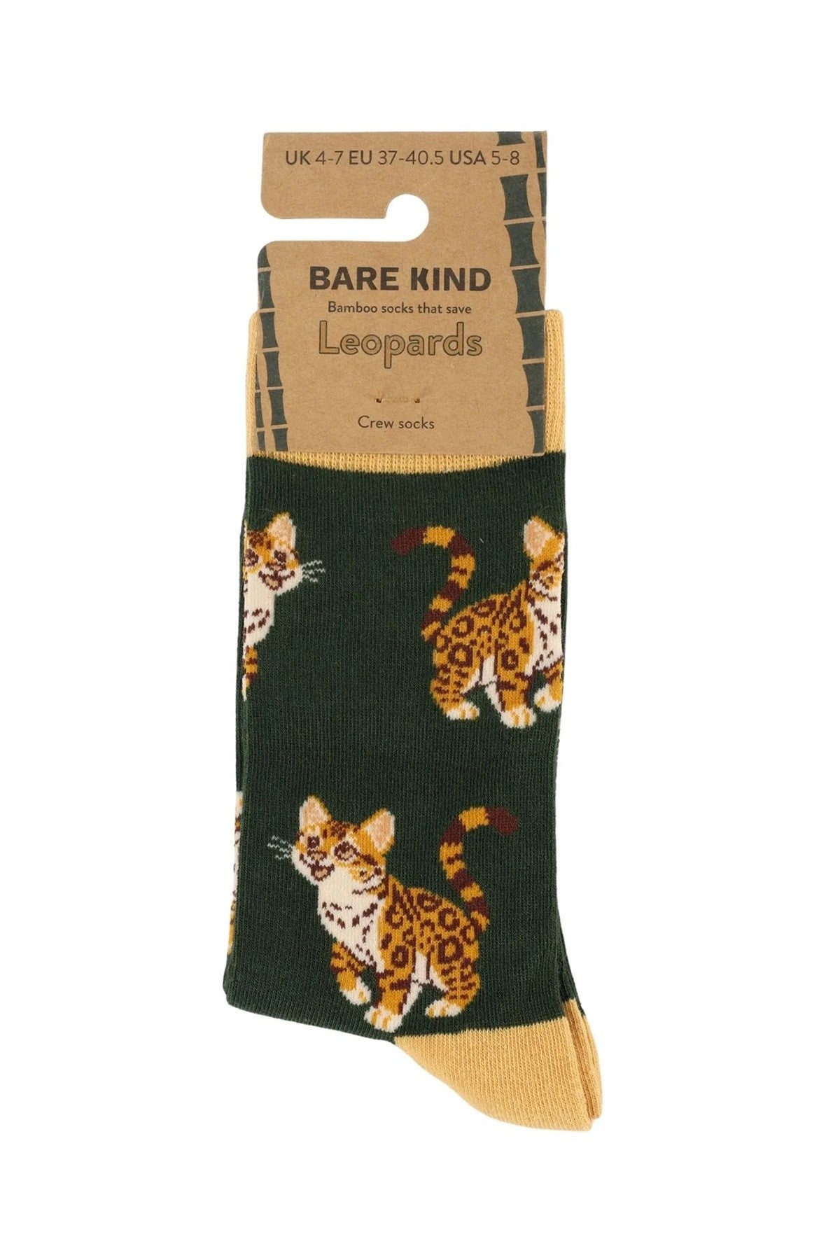 Save the Leopard Green Bamboo Crew Socks — Urban Wild