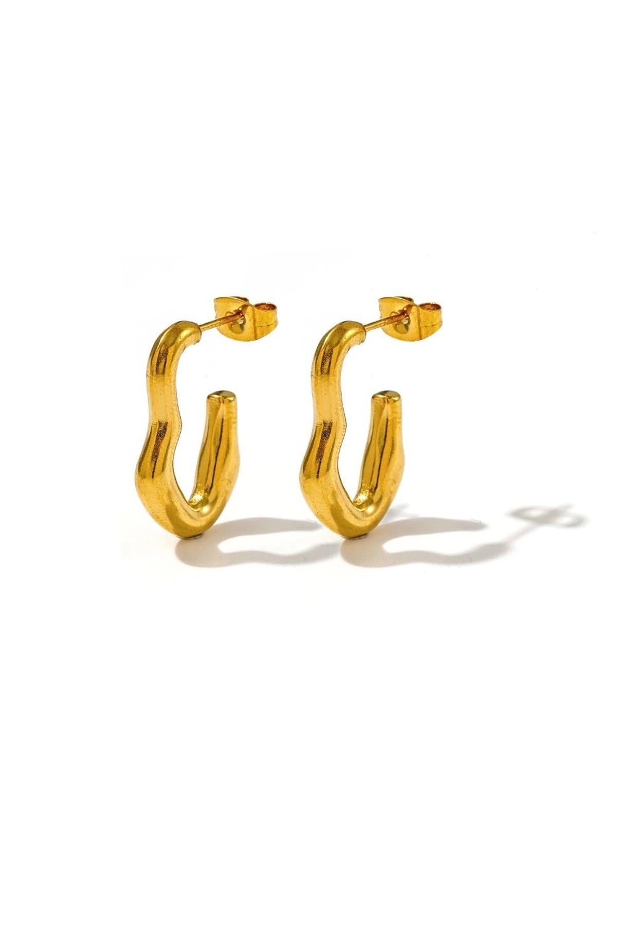 Savina organic wavy gold hoop earrings with 14k gold PVD finish by Boho Betty — Urban Wild