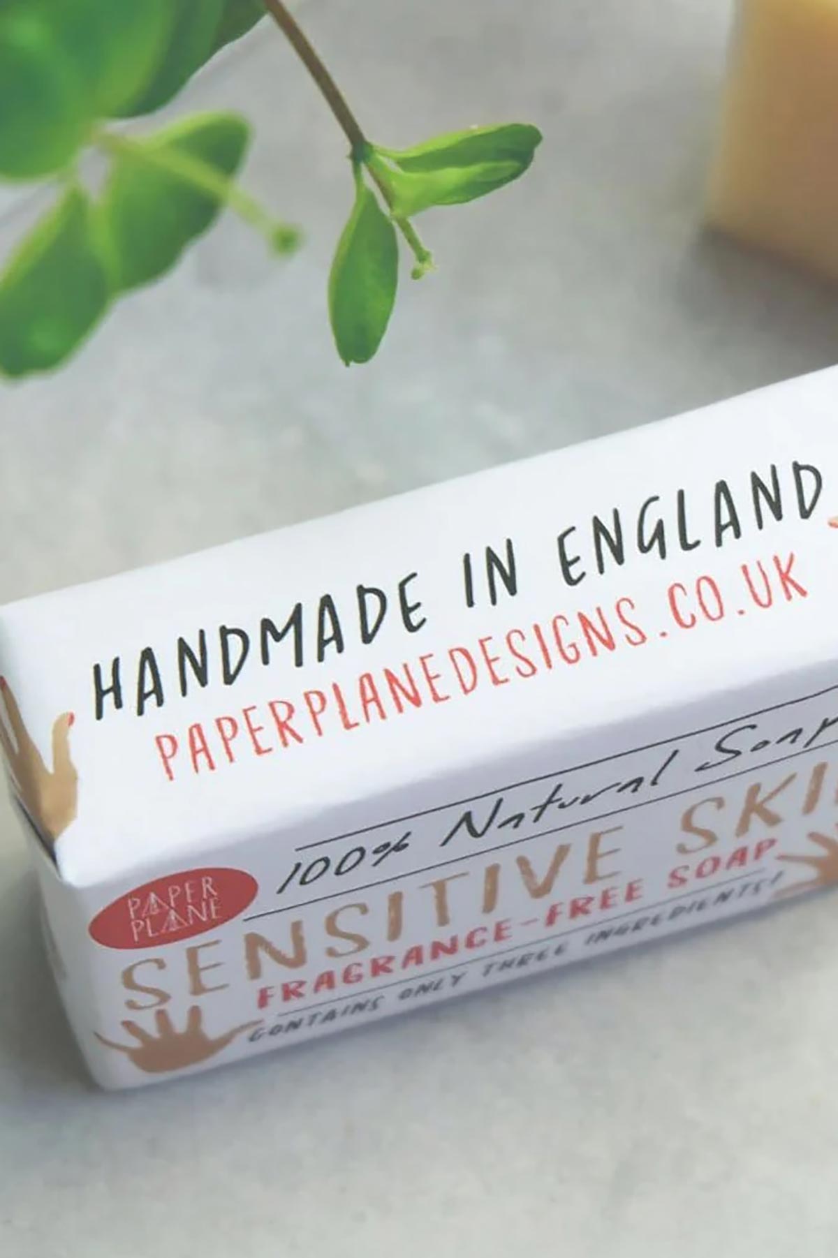 Side view of handmade in England fragrance-free vegan soap bar by Paper Plane — Urban Wild