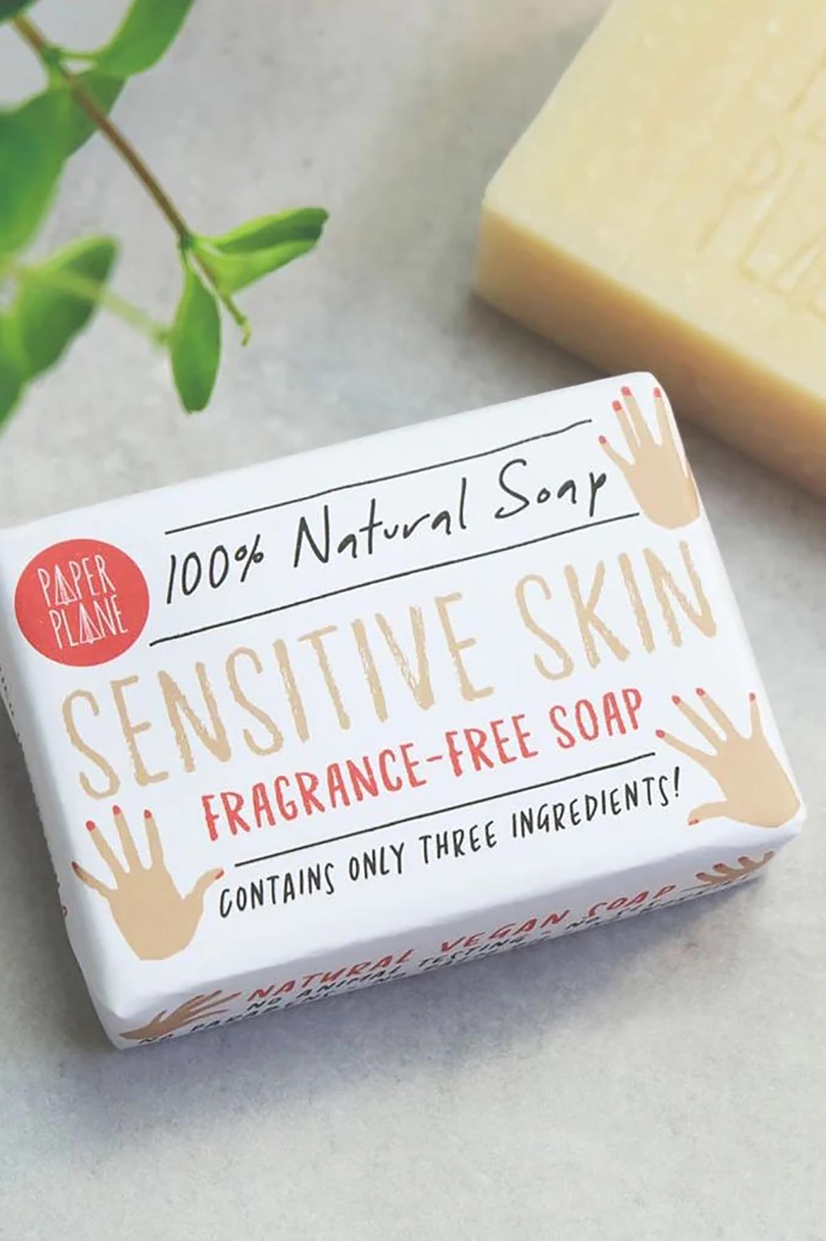 Sensitive skin fragrance-free natural soap bar by Paper Plane in plastic-free paper wrap — Urban Wild