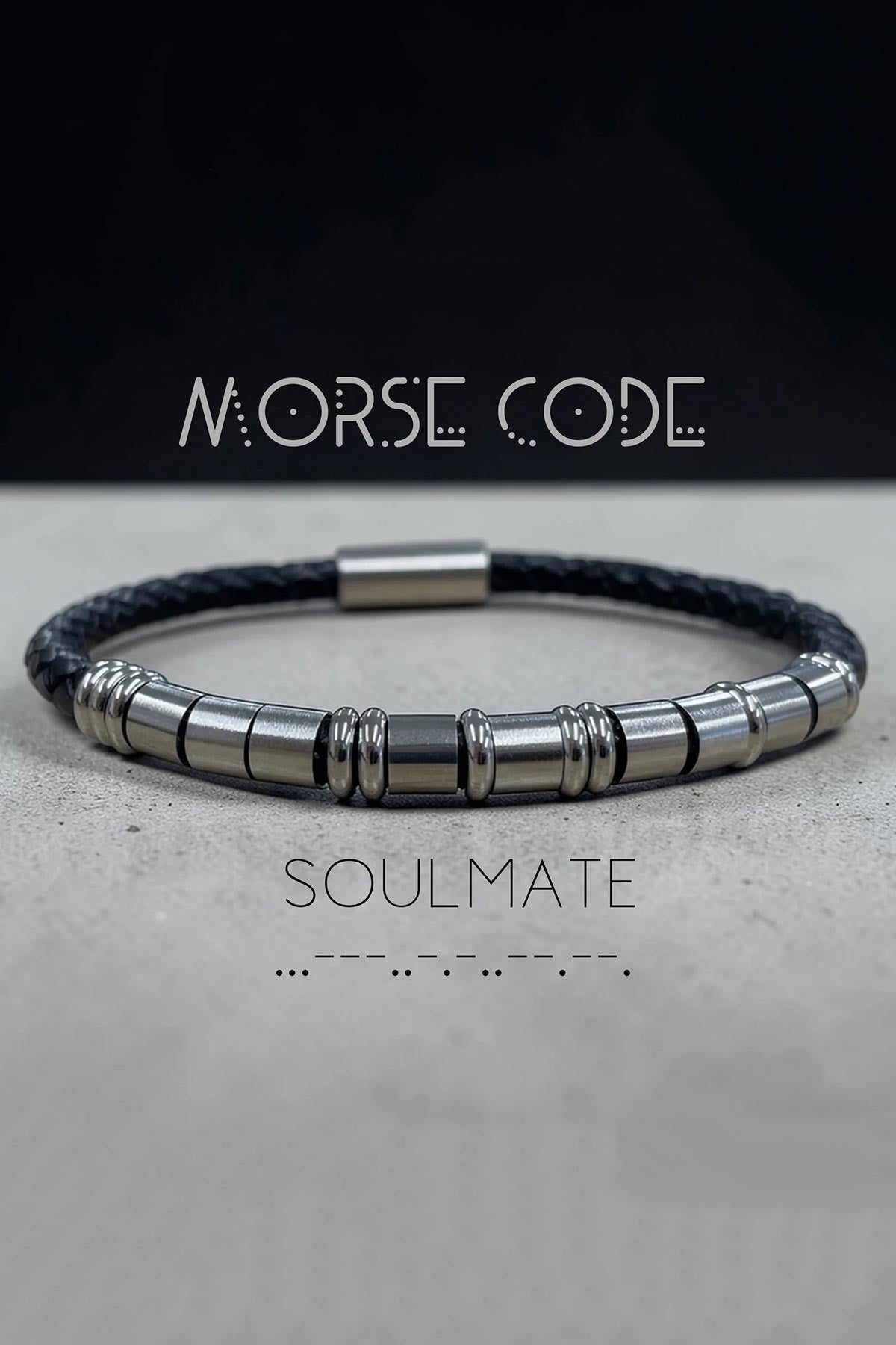 Soulmate Morse code leather and stainless steel unisex bracelet with magnetic clasp — Urban Wild