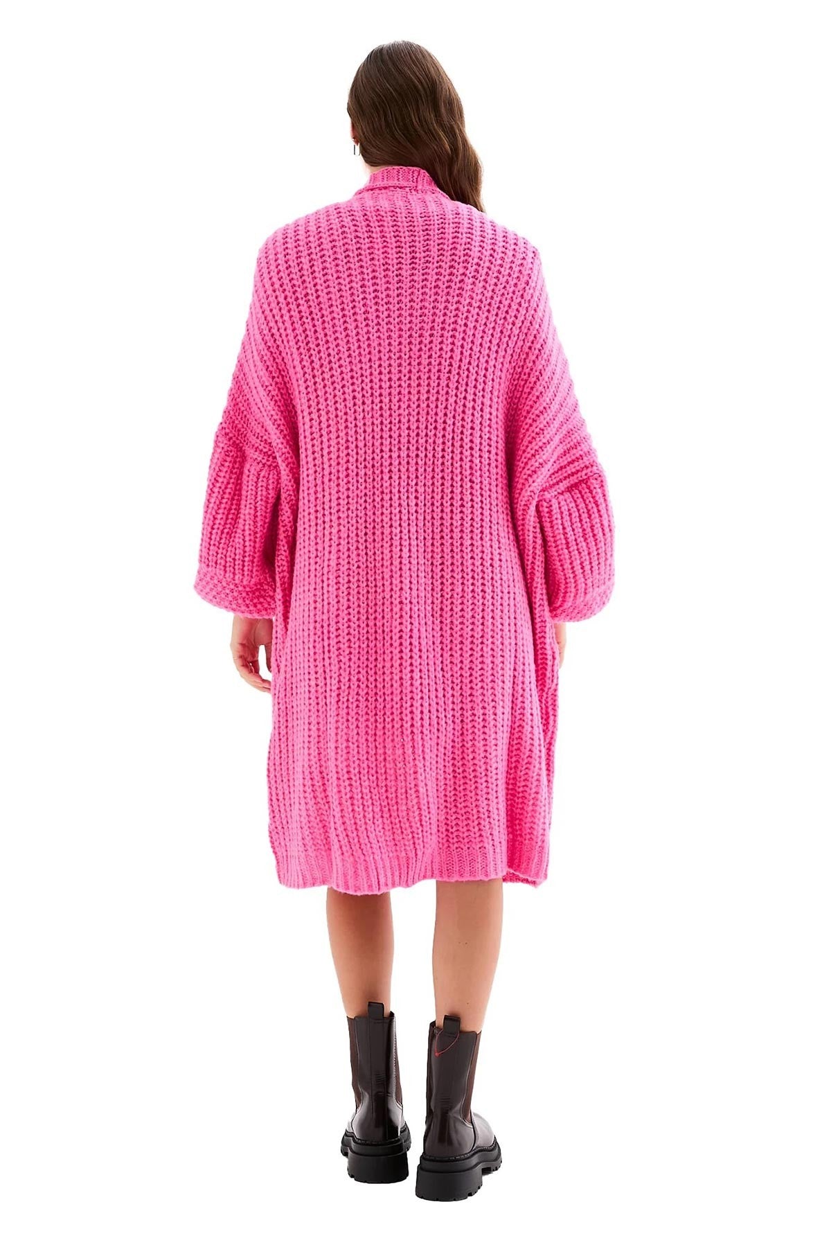 Stevie Balloon Sleeve Chunky Longline Maxi Cardigan in Hot Pink — Urban Wild