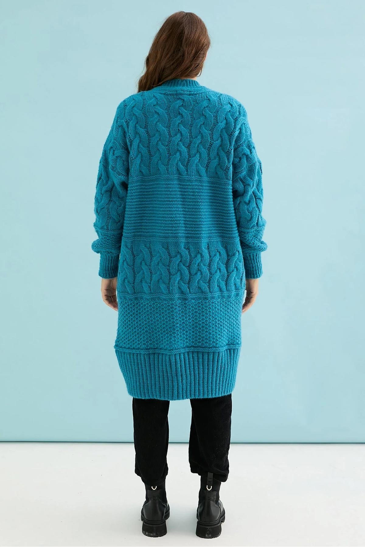 Alex Chunky Oversized Balloon Sleeve Cable Maxi Cardigan in Teal — Urban Wild