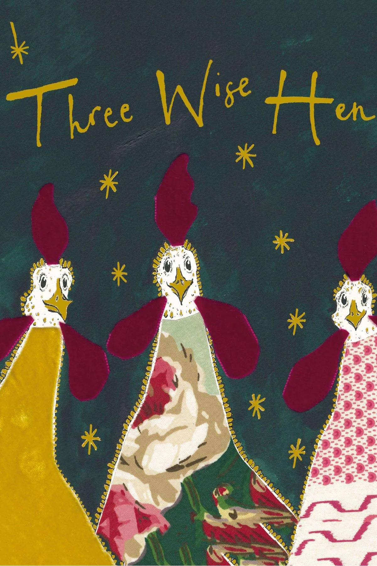Three wise hen gold foil illustrated Christmas card by Anna Wright — Urban Wild