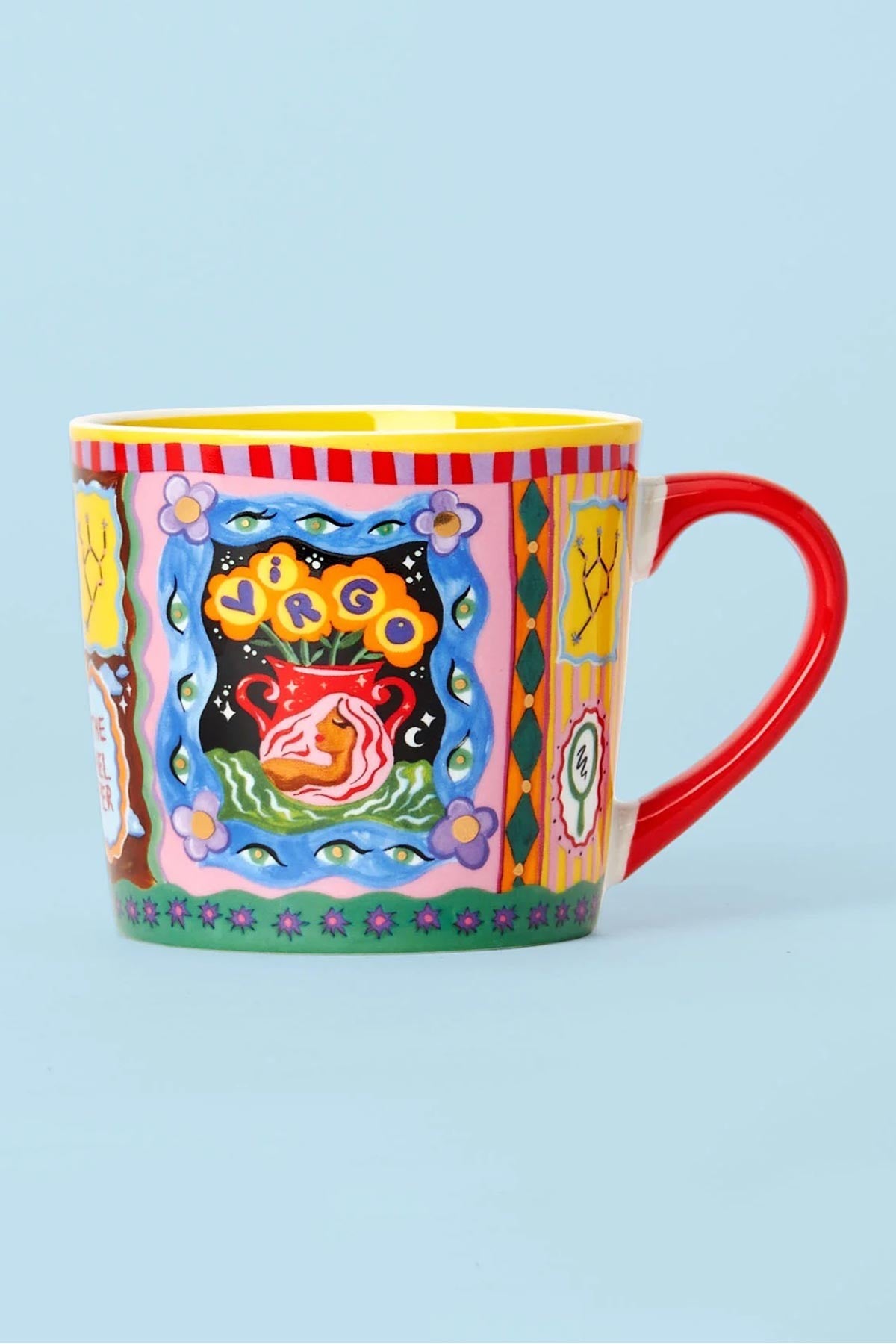 Virgo zodiac hand painted bone china mug with blue detailing and gold foil lettering — Urban Wild