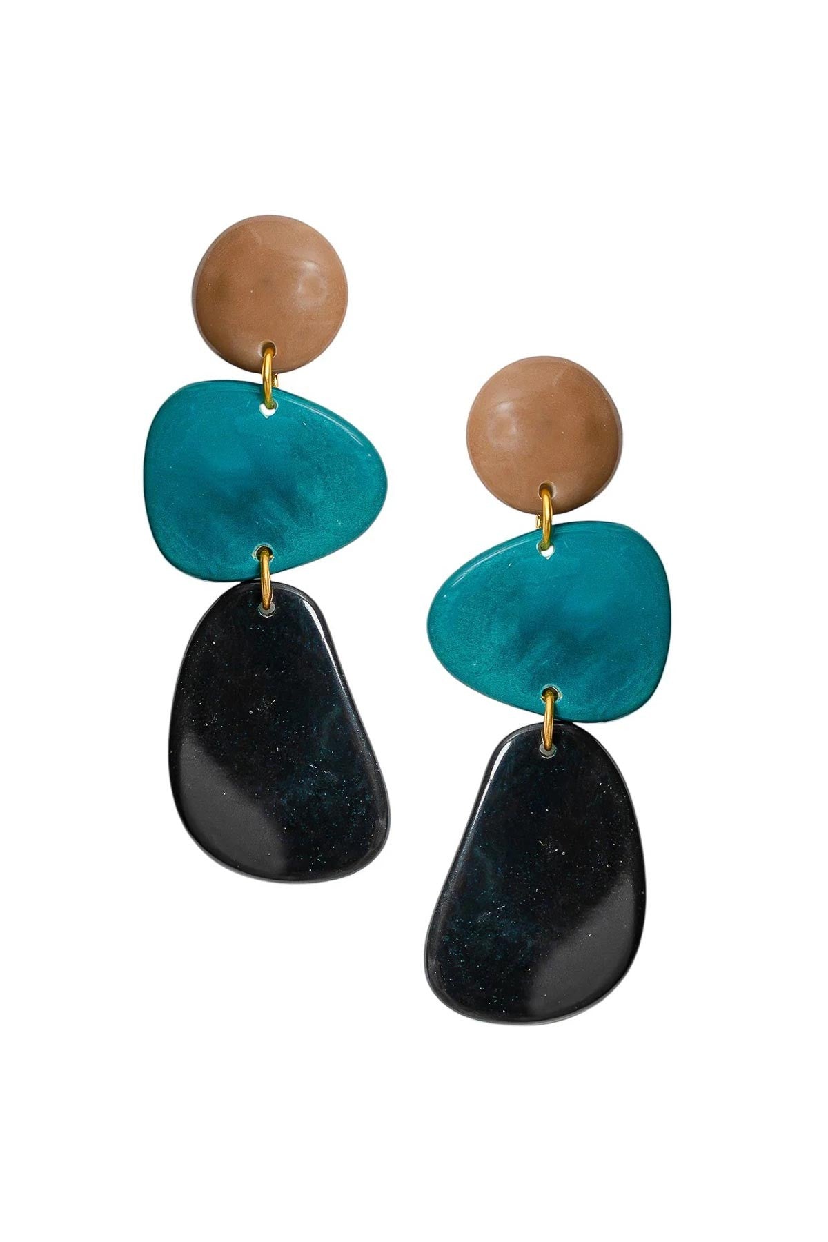Winter teal and black hand-carved tagua statement earrings on post design — Urban Wild
