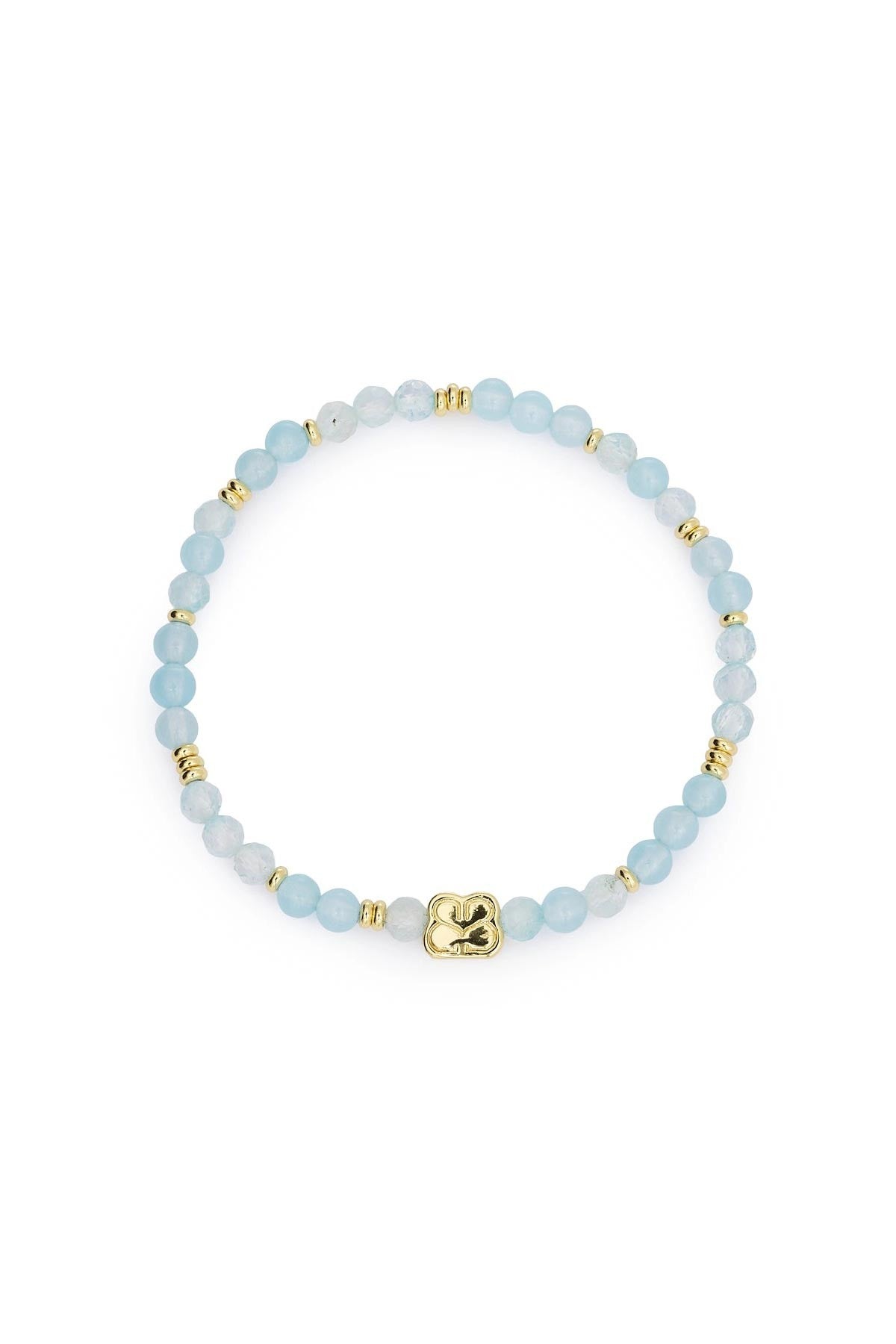 Wonder gold and blue topaz gemstone beaded stretch bracelet with signature charm — Urban Wild