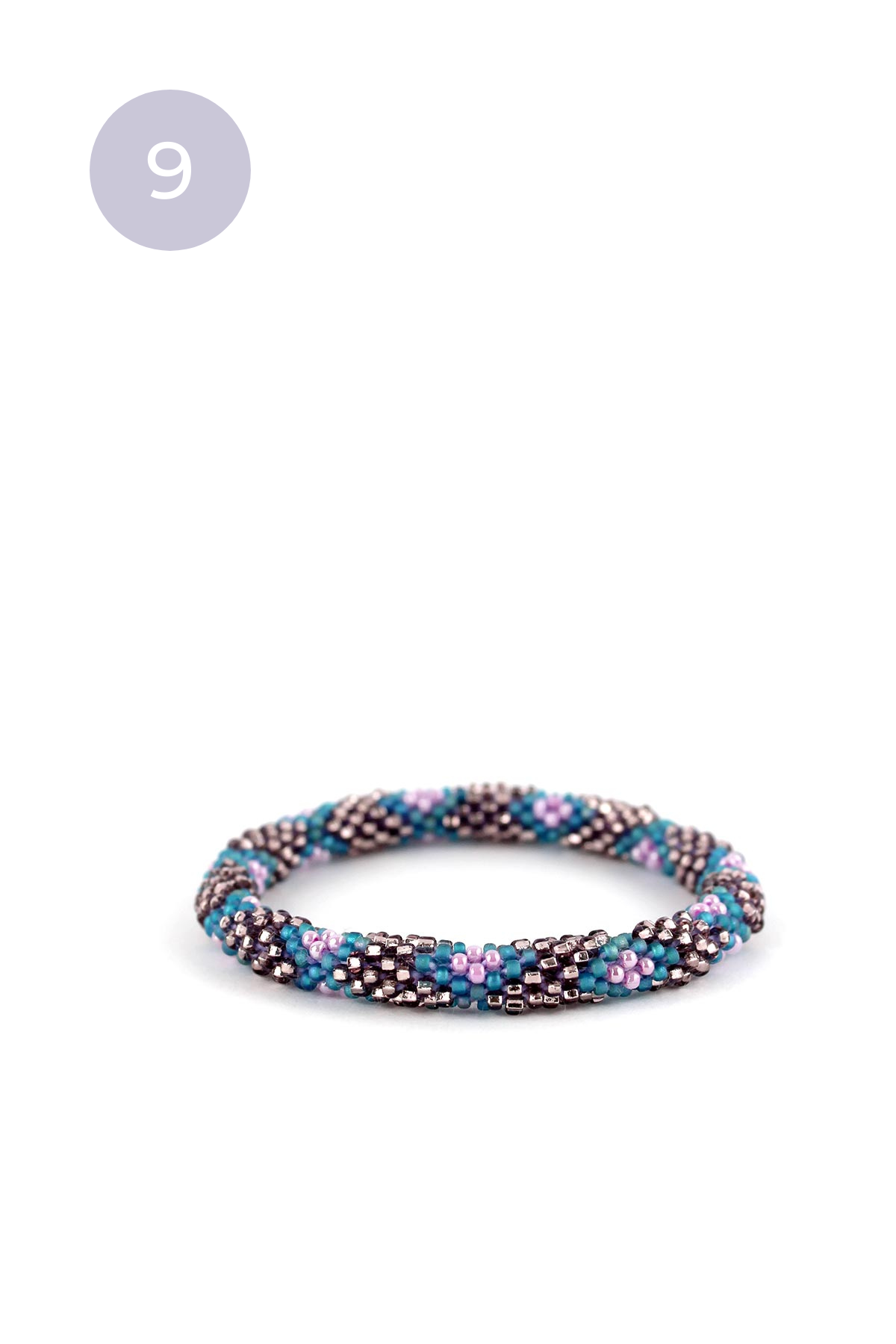 Teal lilac and pewter beaded Roll-On bracelet patterned — Urban Wild