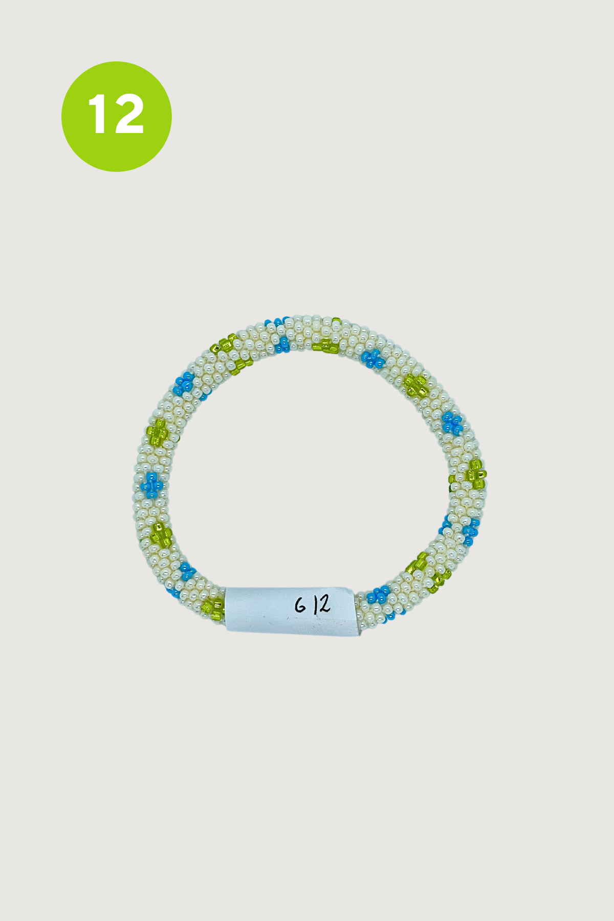 Ivory pearl beaded Roll-On bracelet with blue and lime accents — Urban Wild