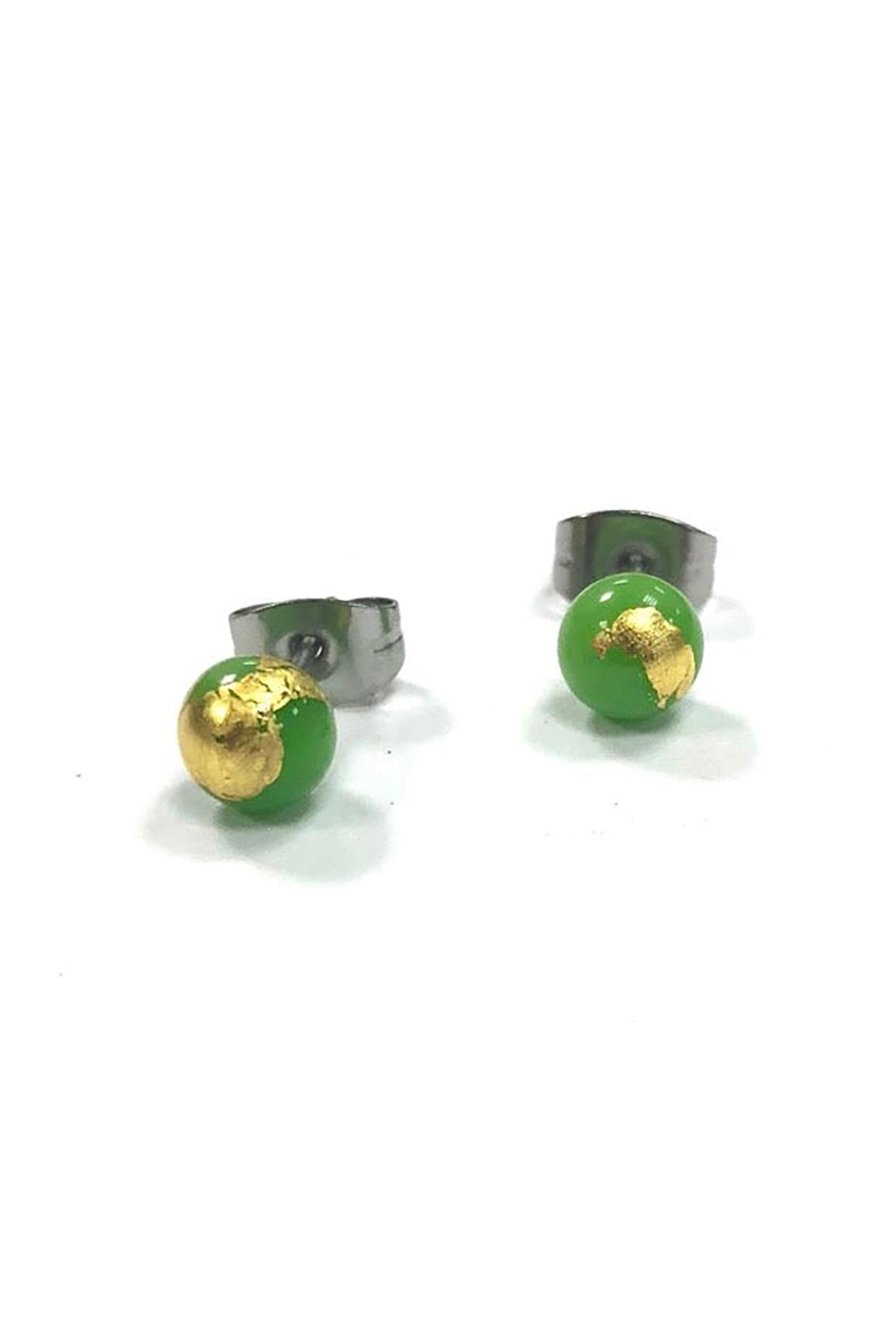 Helen Chalmers Apple Green & Gold Handmade Glass Stud Earrings