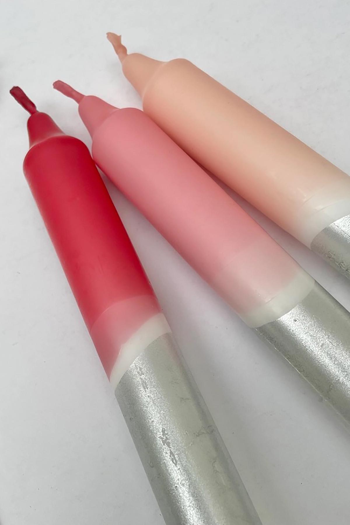 The Singing Rabbit Berry Tones & Silver Dip Dyed Dinner Candles | Set Of 3