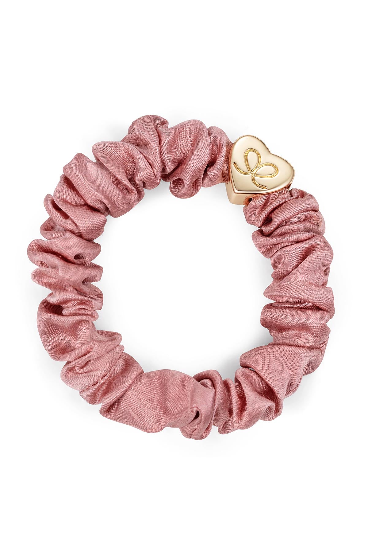 by Eloise Gold Heart Silk Scrunchie In Champagne Pink