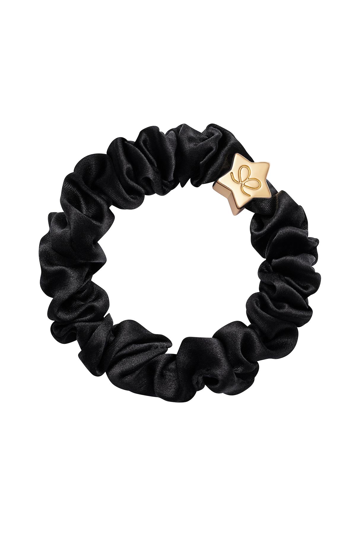 by Eloise Gold Star Silk Scrunchie In Black