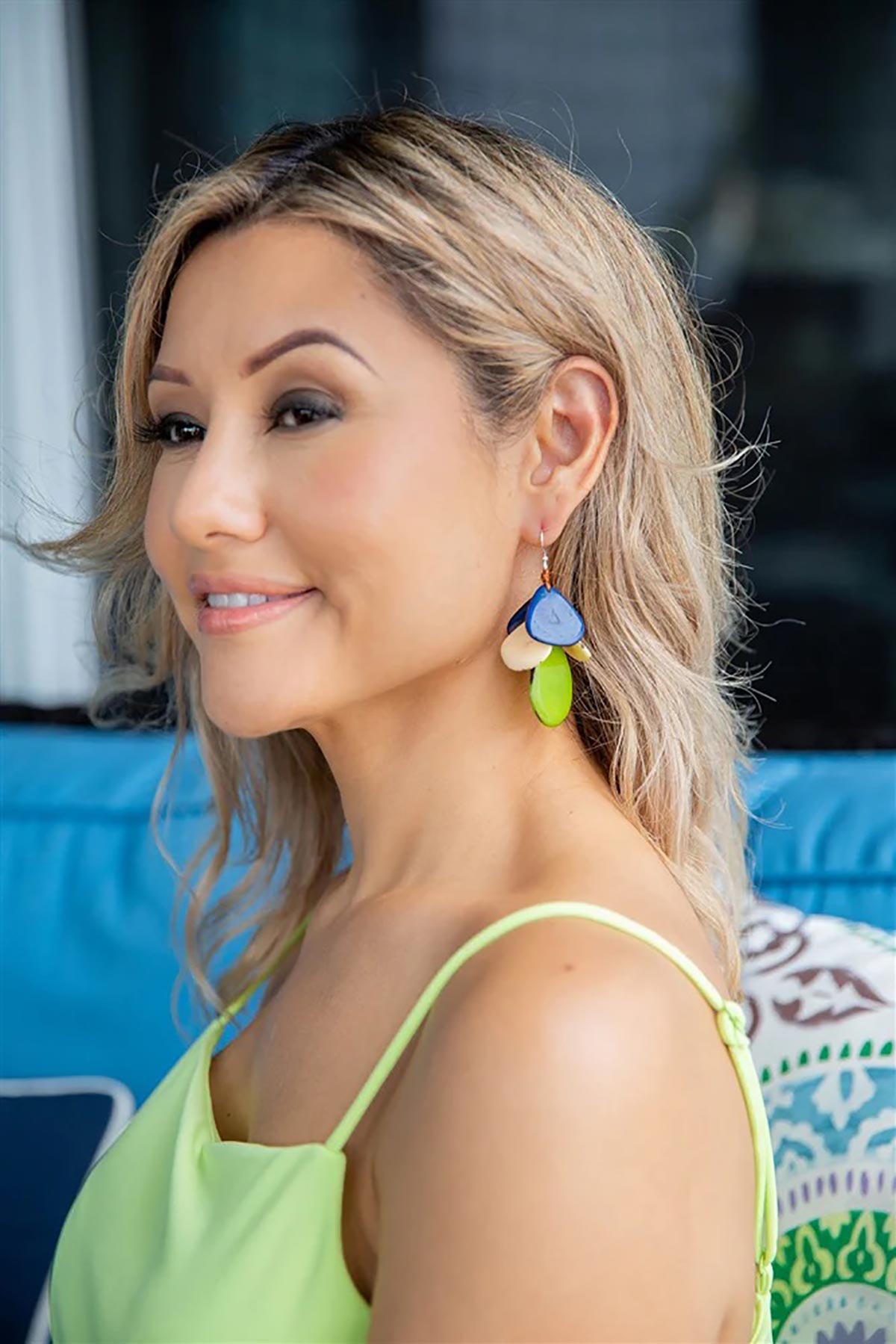 Tagua By Soraya Cedeño Jordin Organic Tagua Earrings In Royal Blue & Lime