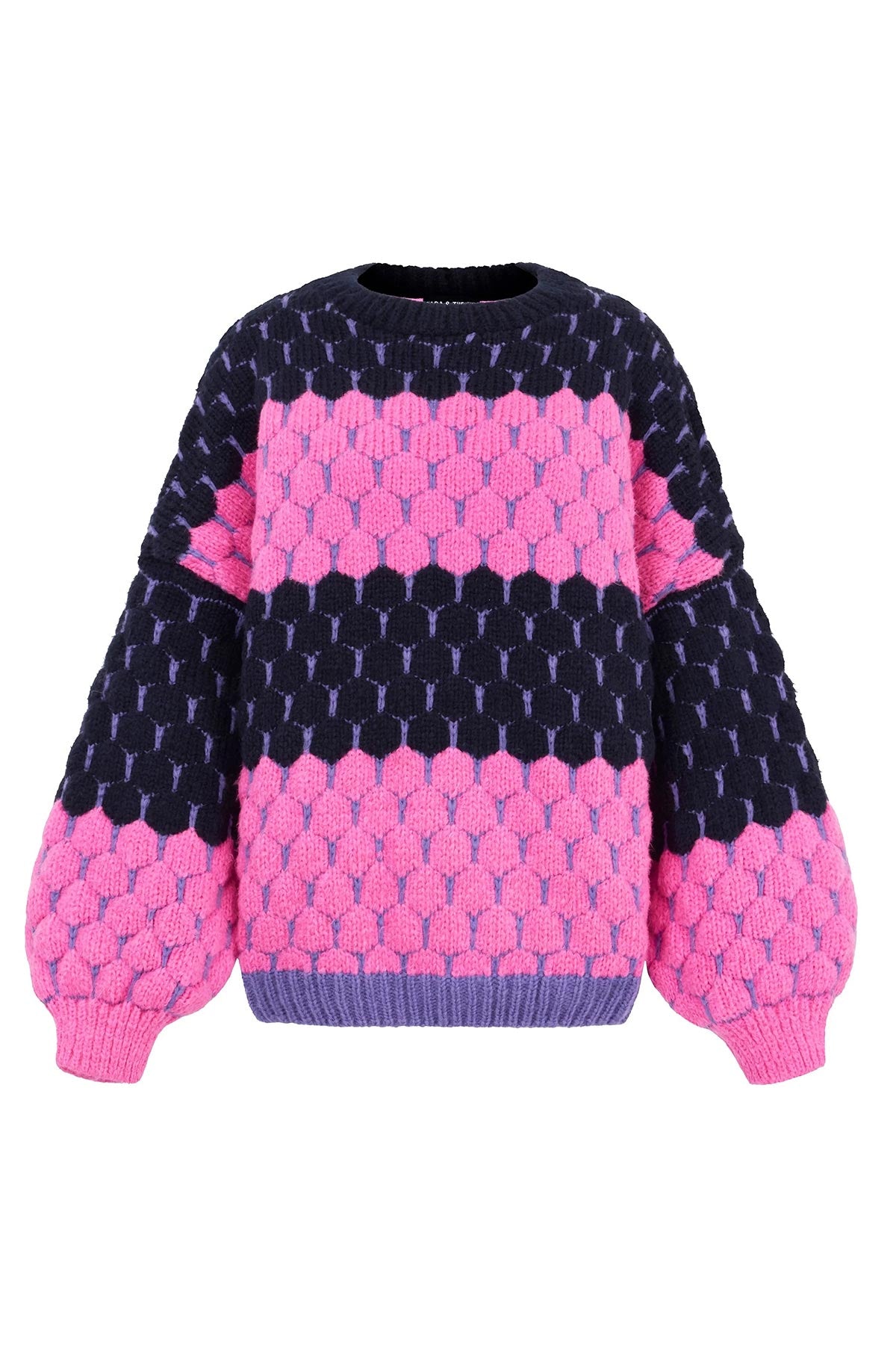 Cara & The Sky Marissa Stripe Bubble Stitch Jumper In Navy
