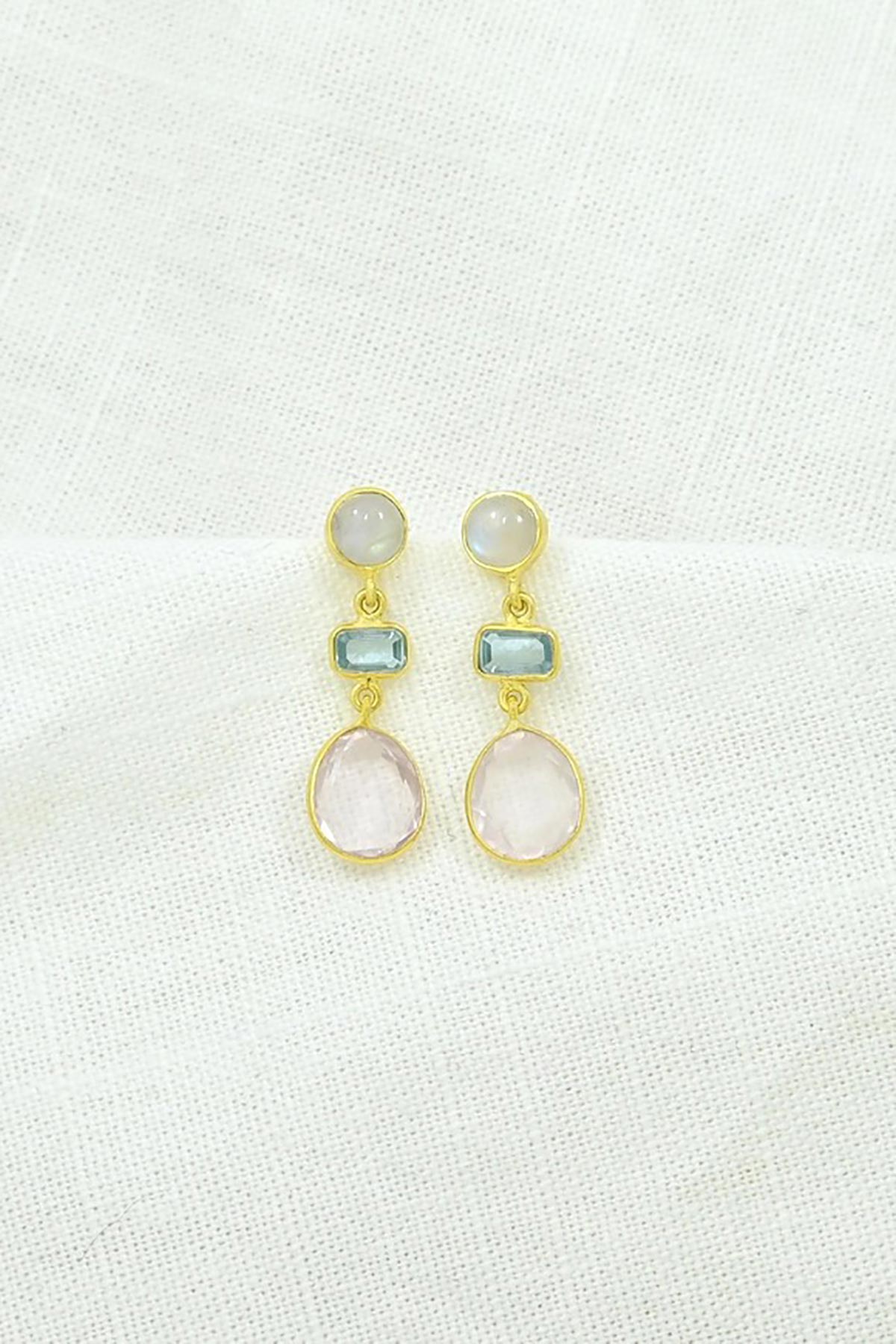 Noyre Berlin Edith Earring - Blue Topaz Moonstone & Rose Quartz