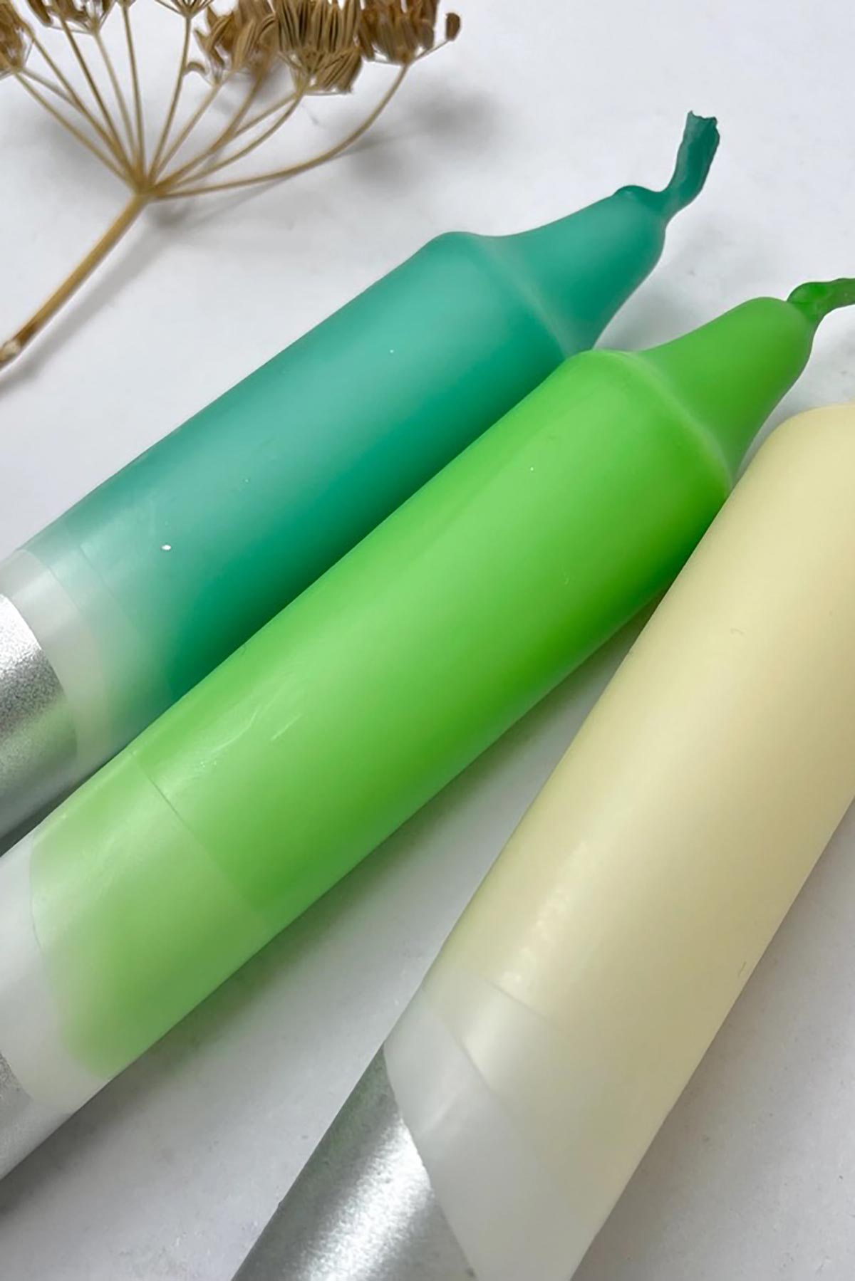 The Singing Rabbit Ocean Shades & Silver Dip Dyed Dinner Candles Set Of 3