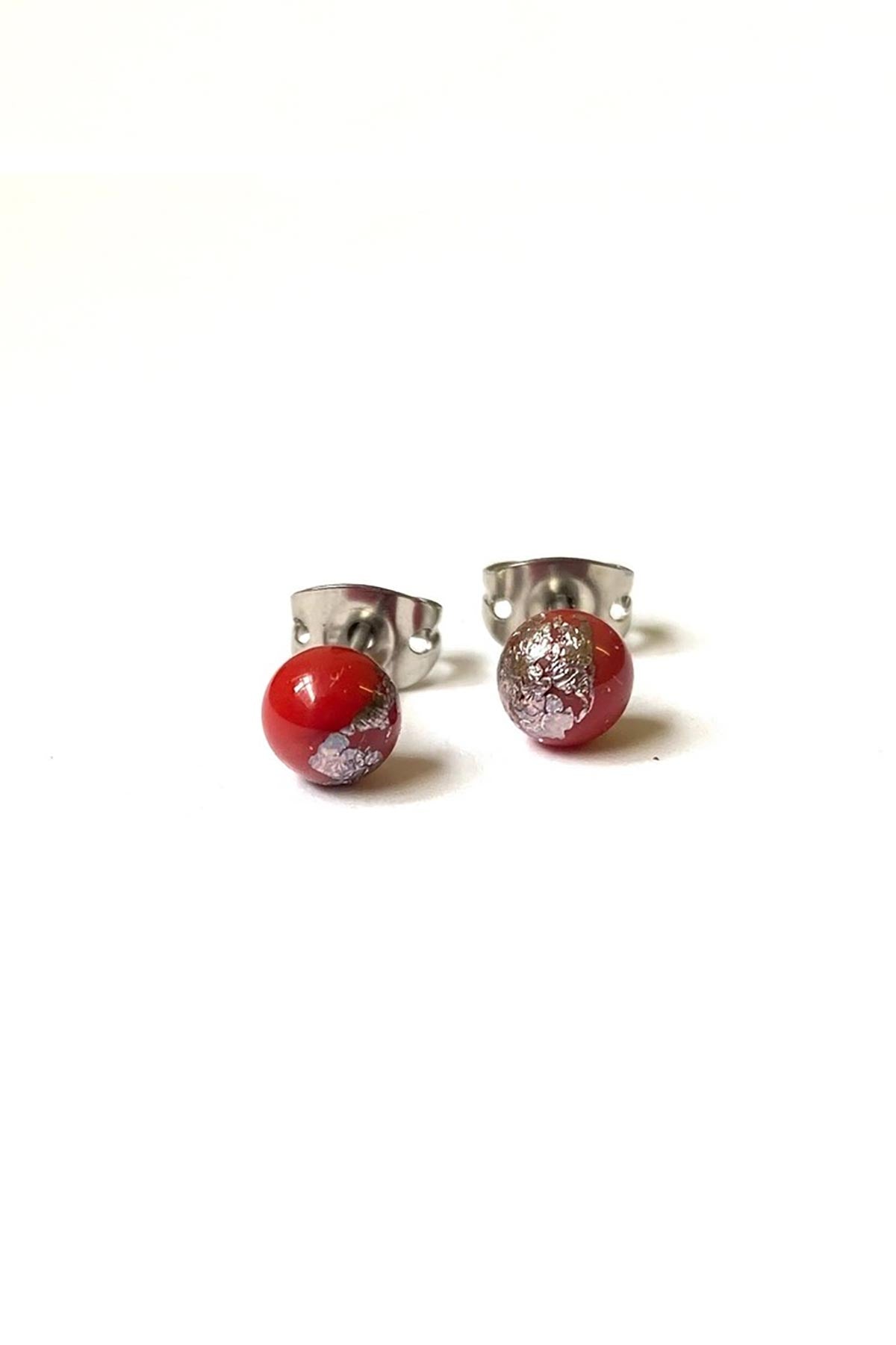 Helen Chalmers Terracotta And Palladium Handmade Glass Stud Earrings