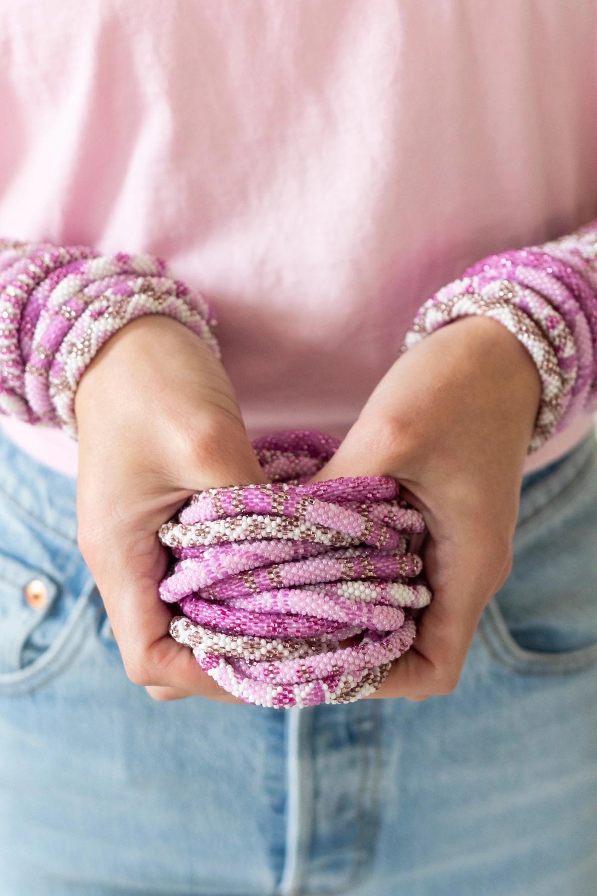 Handmade glass bead roll-on bracelets Orchid
