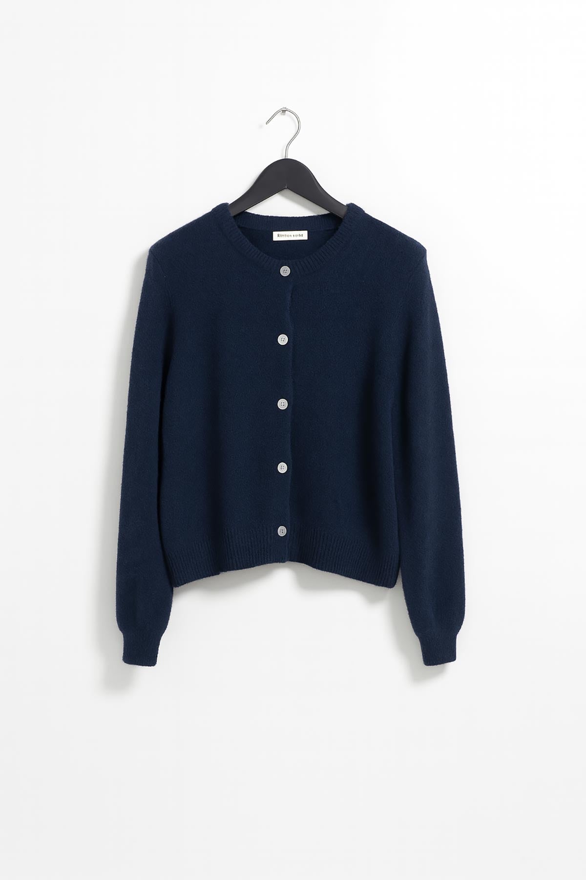 Navy alpaca blend cardigan with mother of pearl buttons, made in Italy product