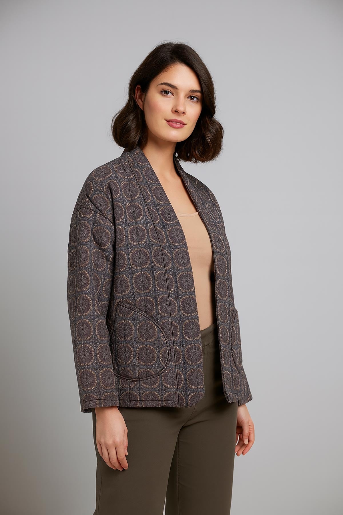 Amara Quilted Kimono Jacket in blue mandalas – cotton kimono-style jacket