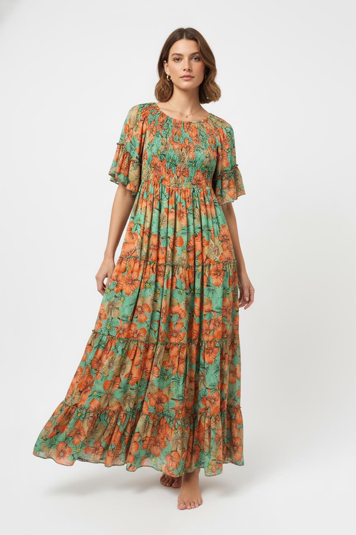 Anemone Fields Silk Blend Maxi Dress in floral print – made in India