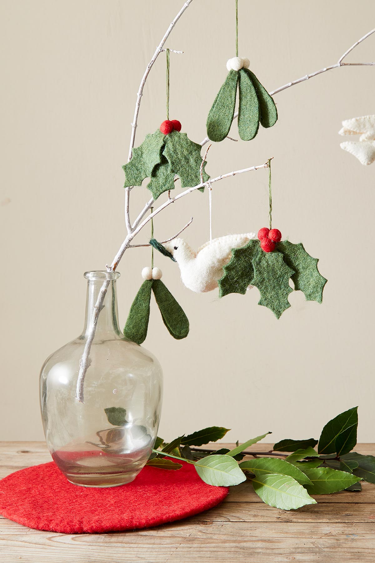 Hanging felt mistletoe ornament