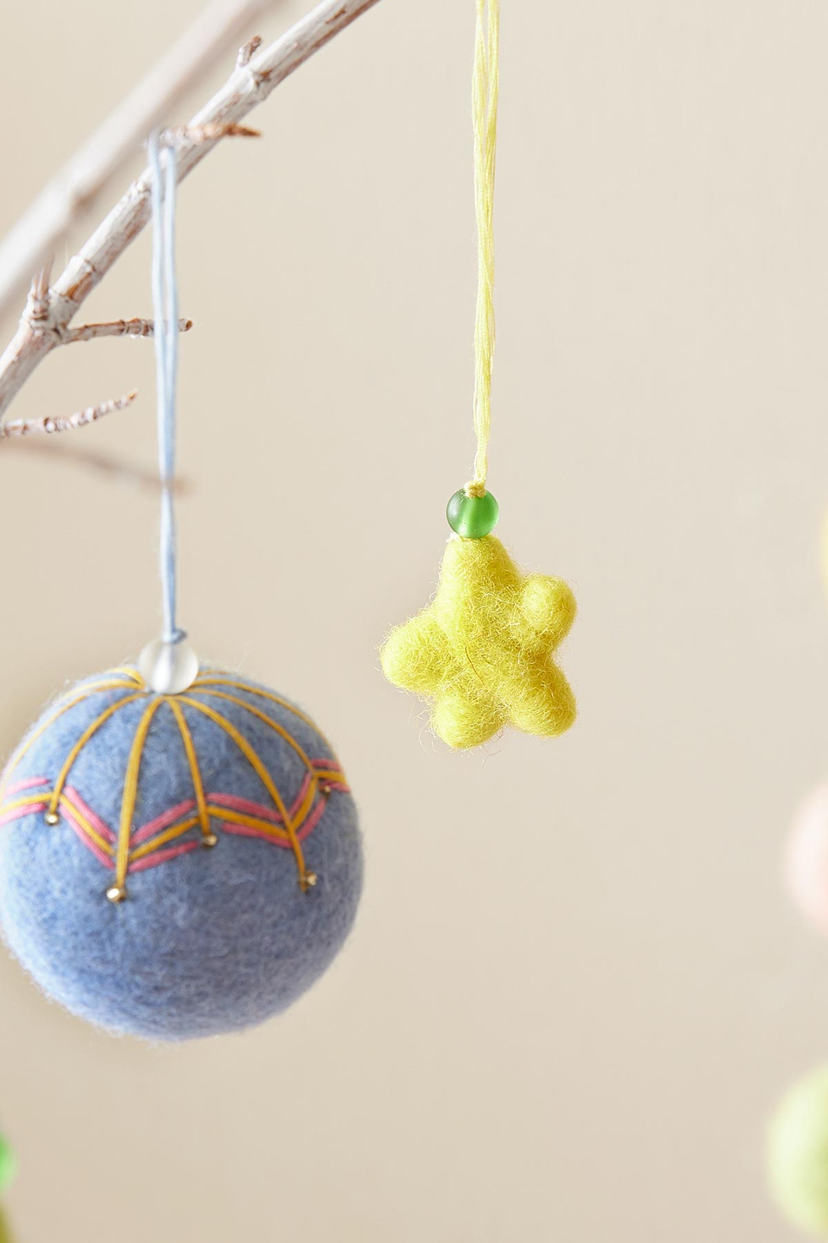 Hanging felt bauble in blueberry