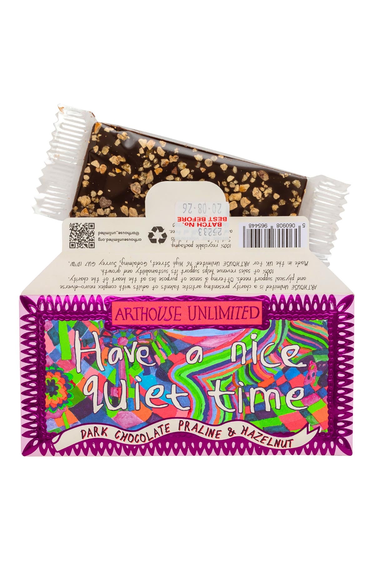 ARTHOUSE Unlimited Have A Nice Quiet Time Dark Chocolate Bar with praline & hazelnuts