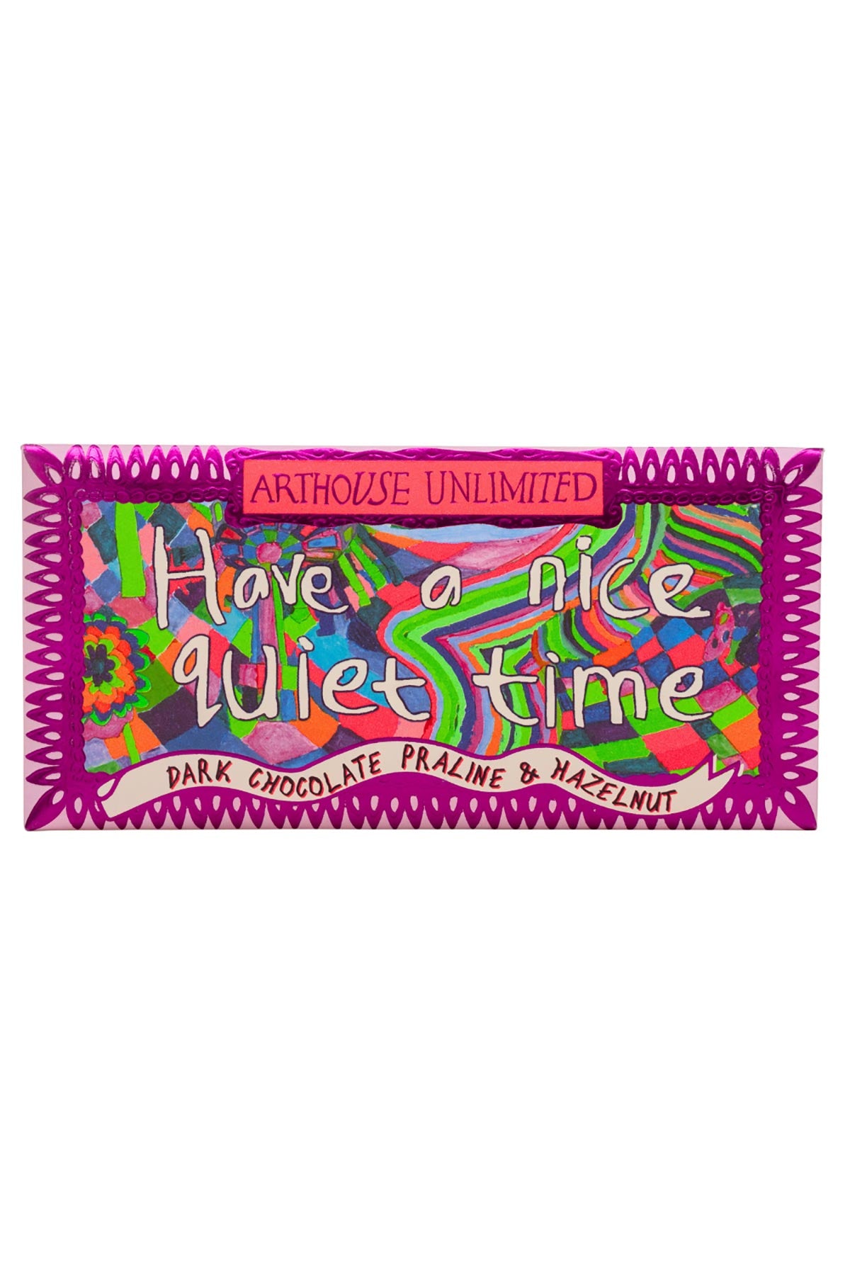 Joy Sized Have A Nice Quiet Time chocolate bar wrapped in calming artist artwork