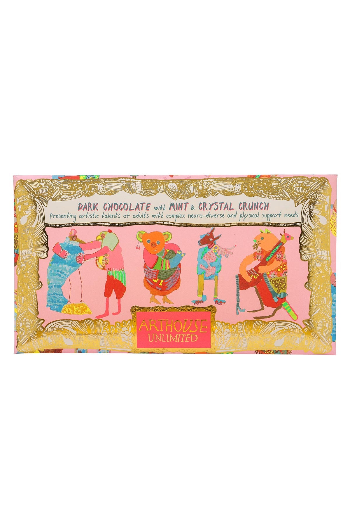 Hugging Animals chocolate bar wrapped in colourful artwork with animal illustrations