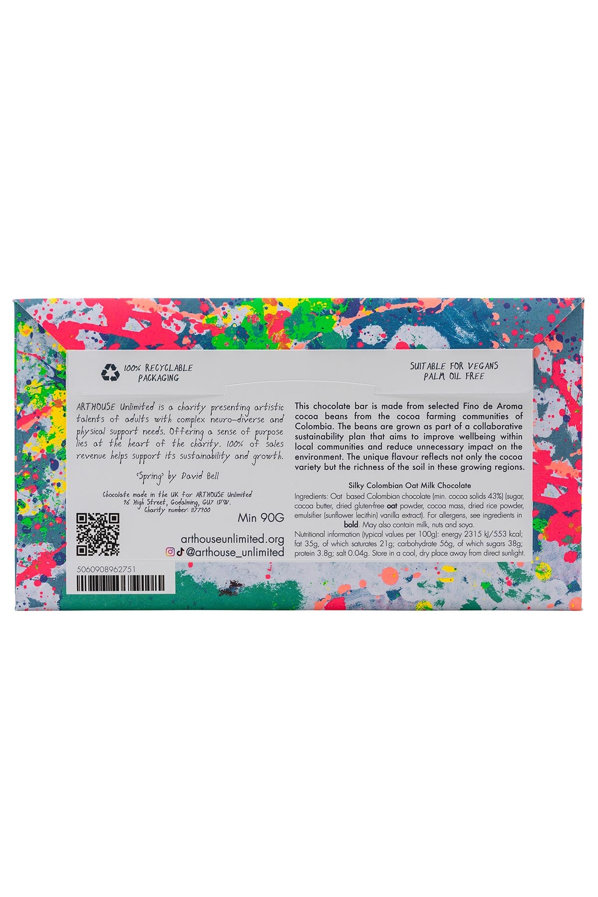 Spring chocolate bar with vibrant artist-designed packaging ingredients