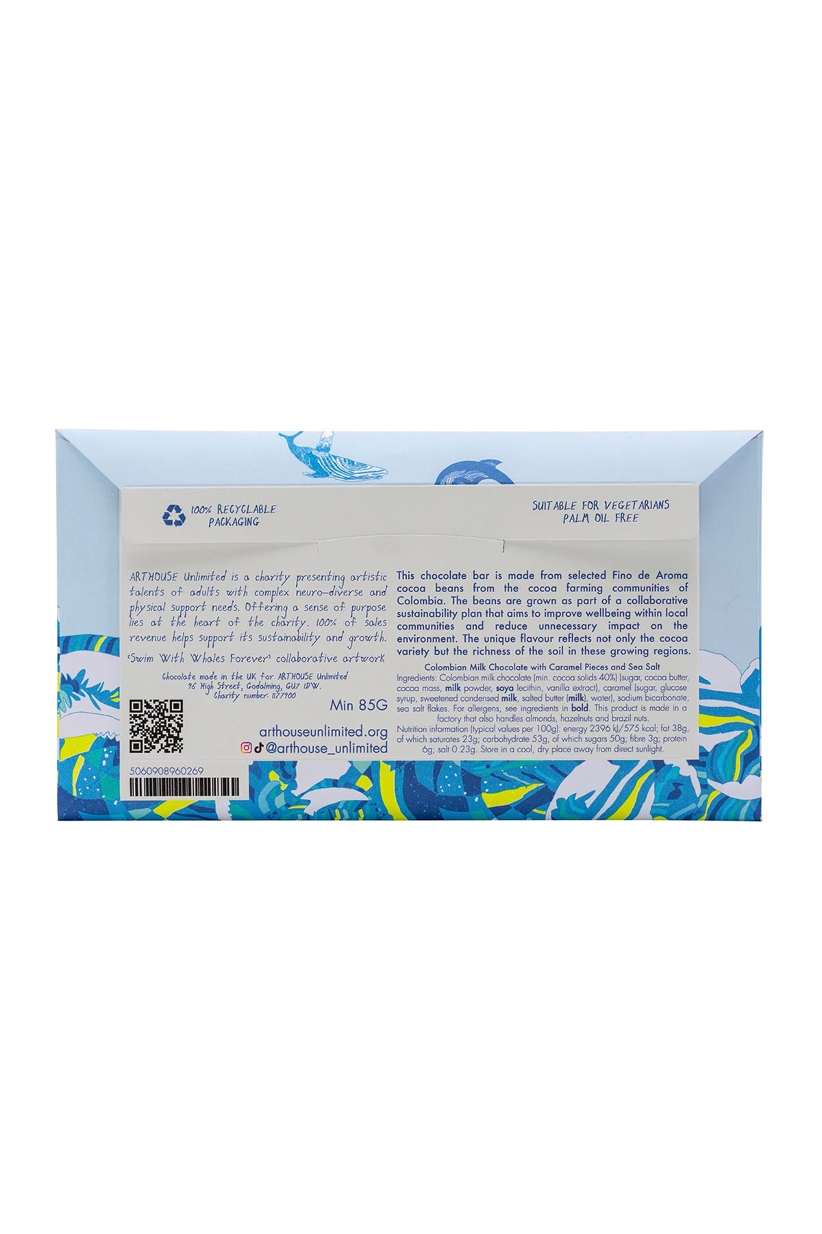 Ethical chocolate with whale artwork